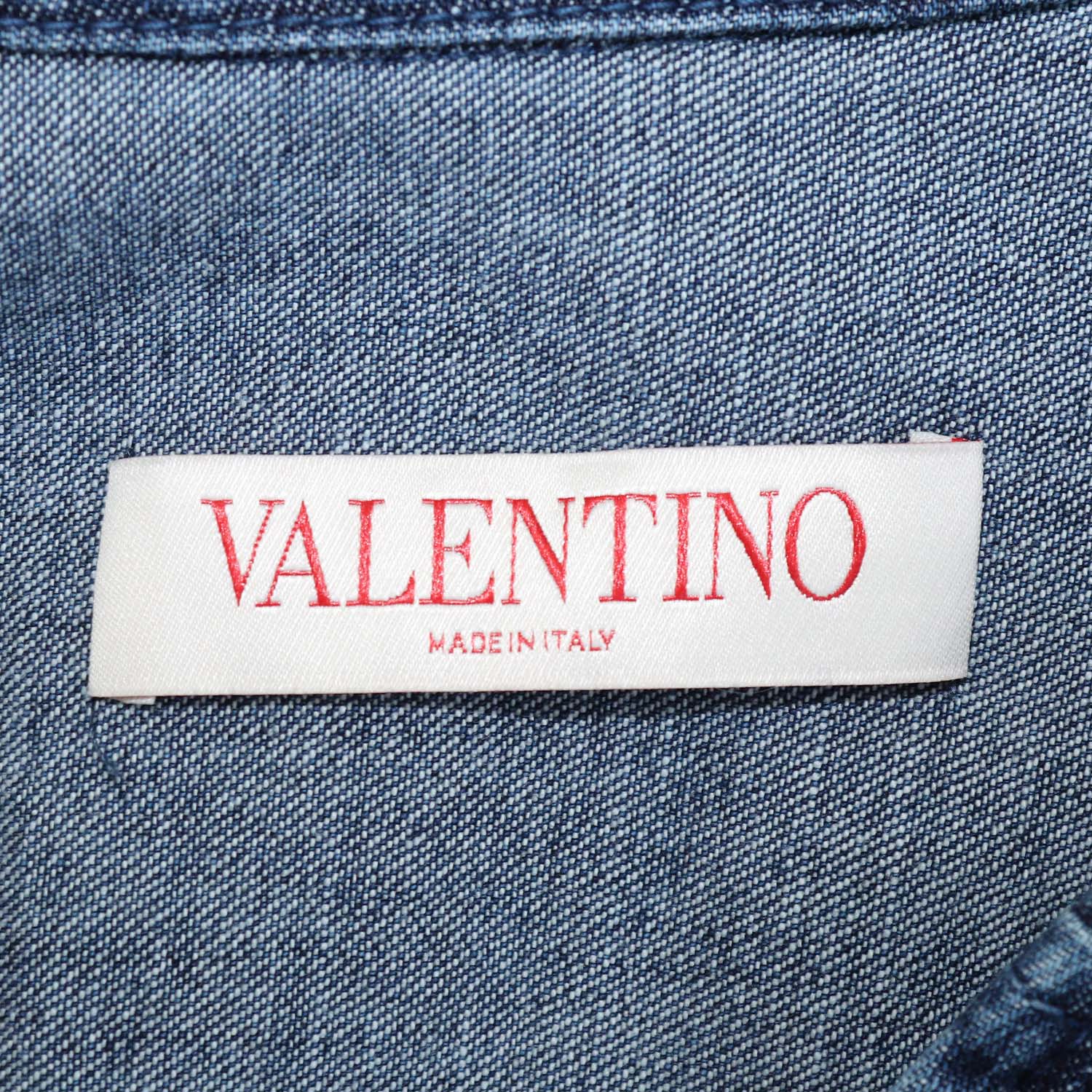 Valentino Blue Denim V Logo Three Quarter Sleeve Chambray Top