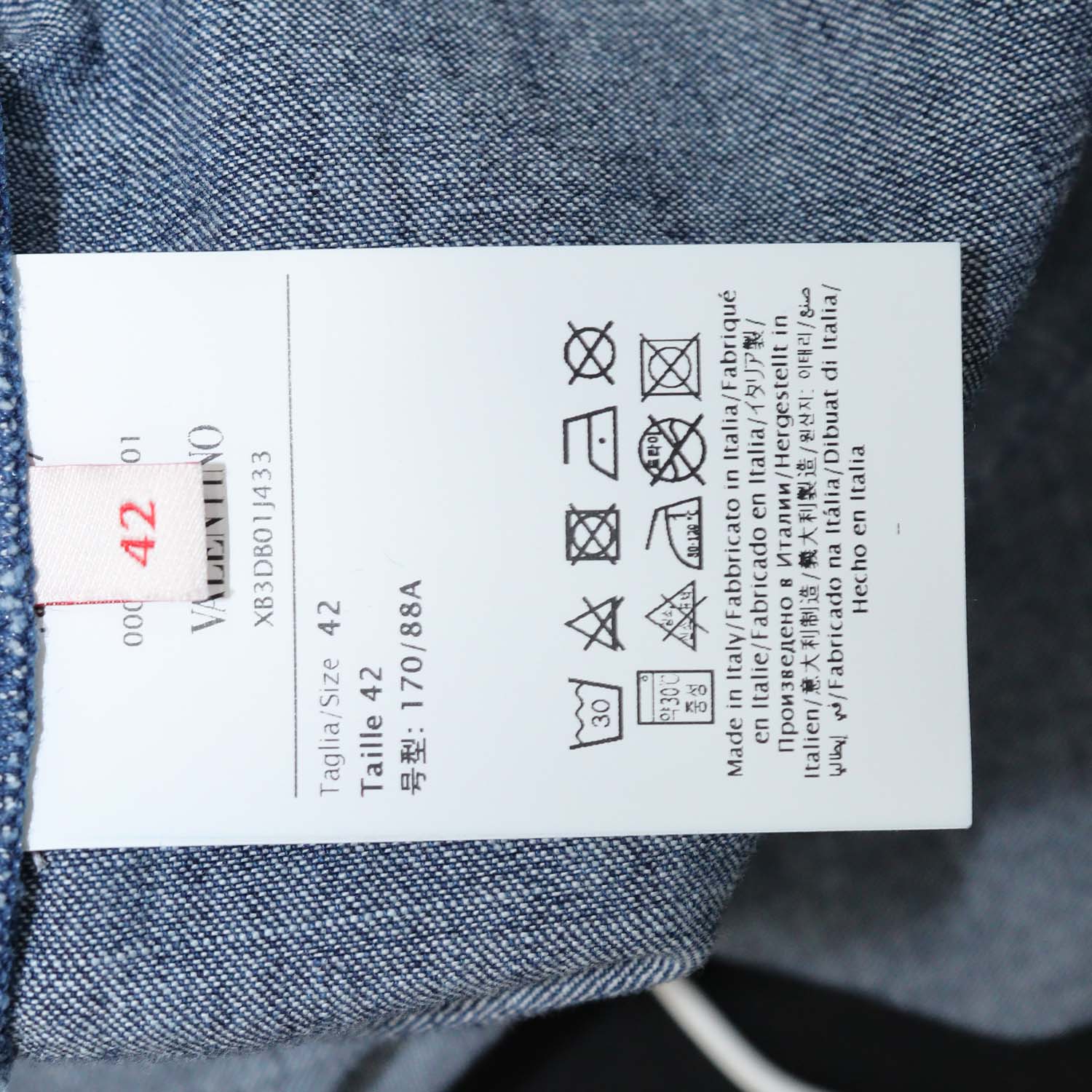 Valentino Blue Denim V Logo Three Quarter Sleeve Chambray Top