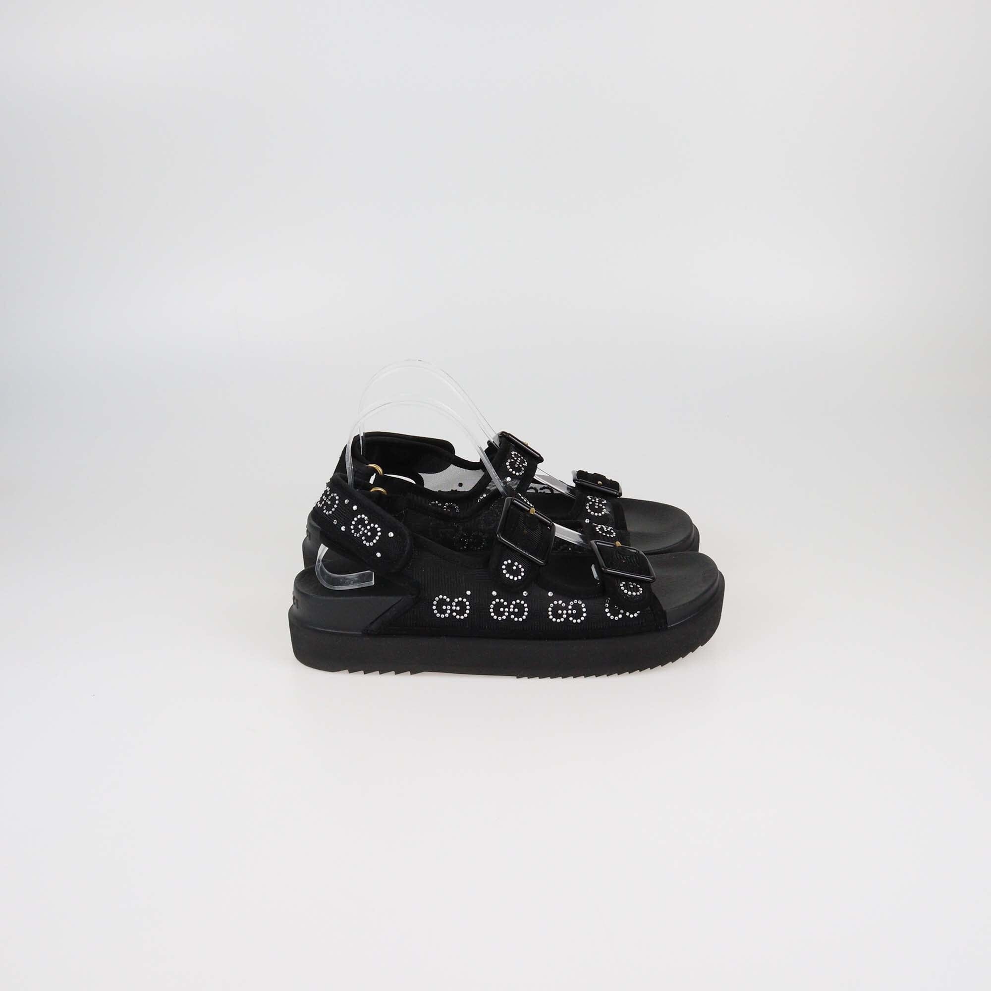 Gucci Black GG Crystal Mesh Sandals Womens Gucci