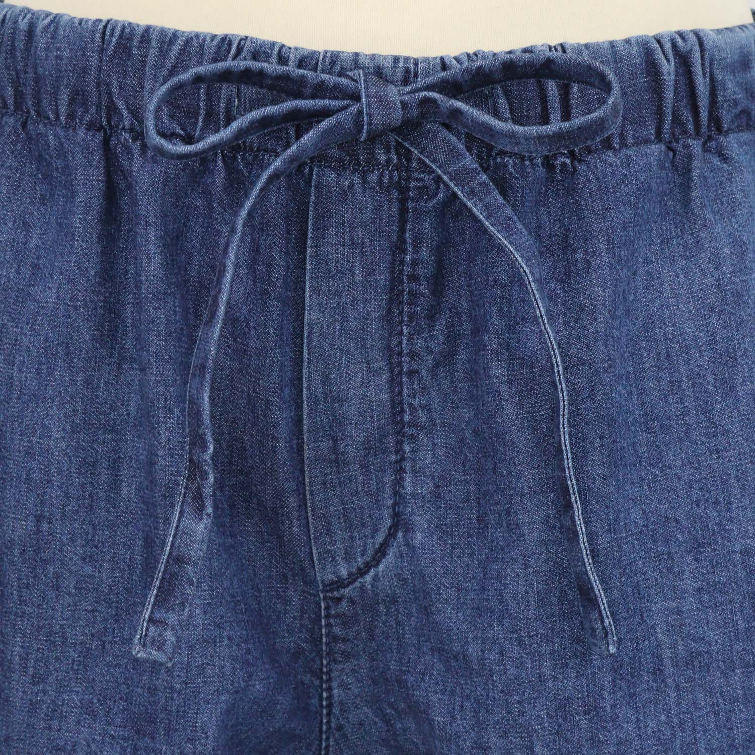 Valentino Blue Denim V Logo Drawstring Chambray Mini Short