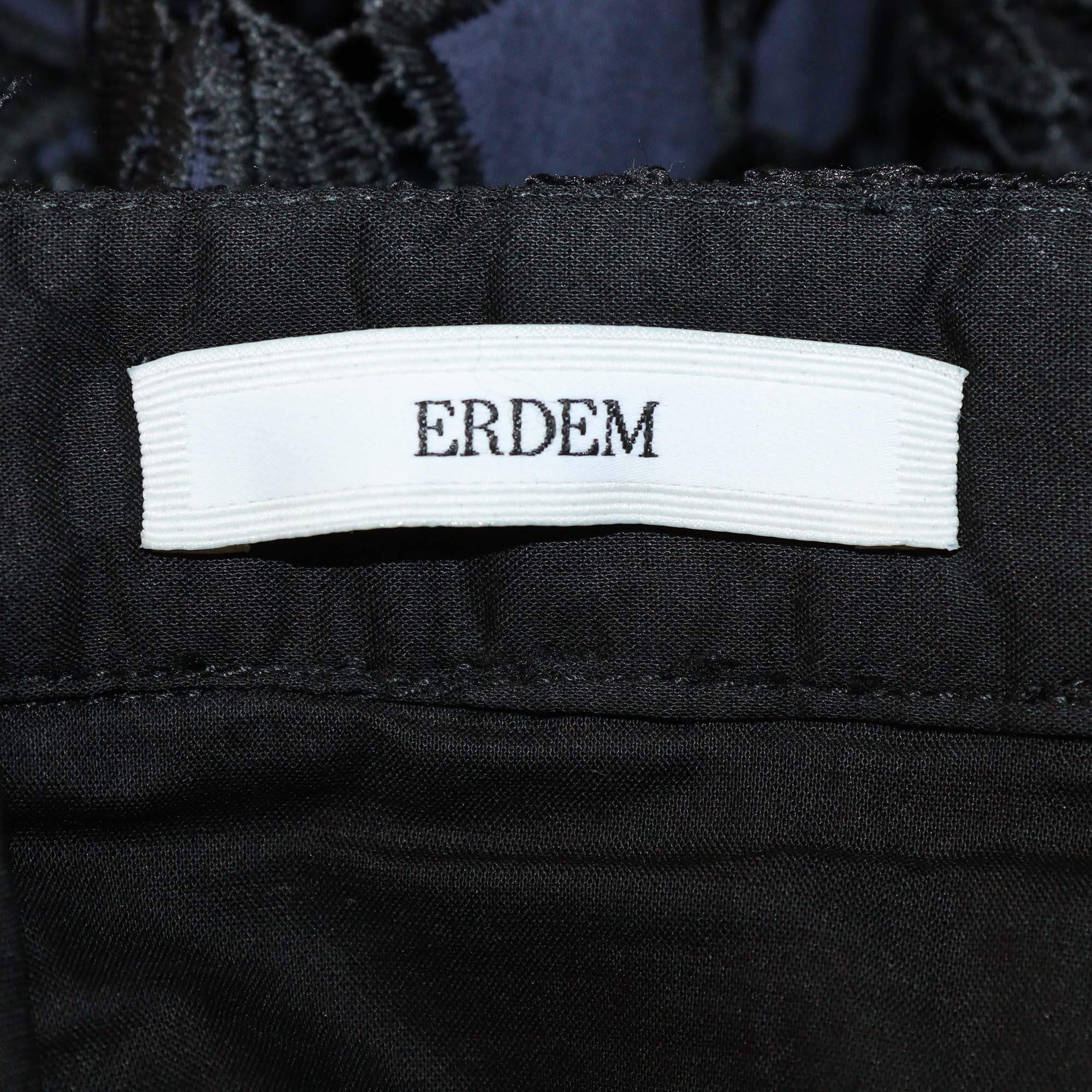 Erdem Blue/Black Floral Cutout Gathered Midi Skirt