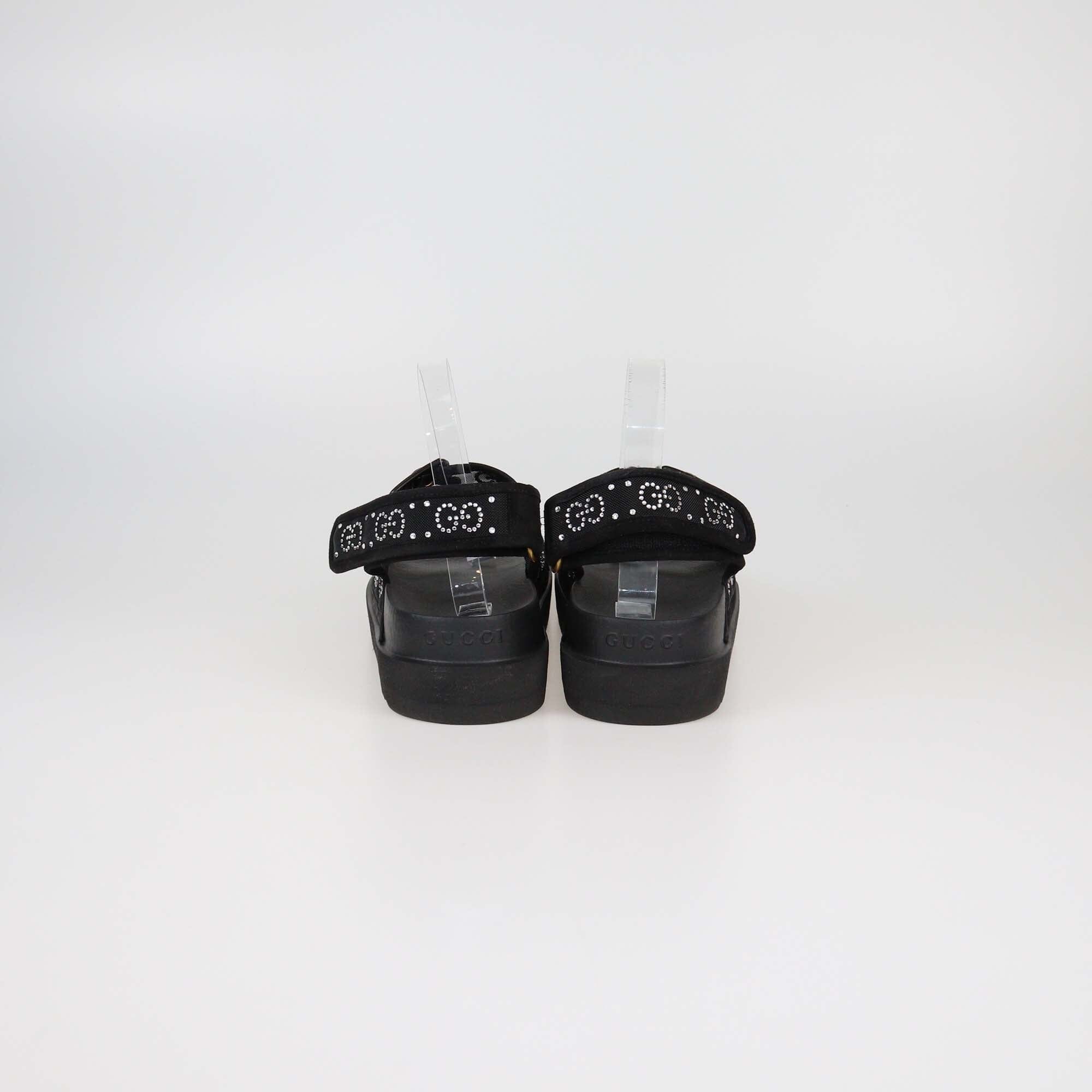 Gucci Black GG Crystal Mesh Sandals Womens Gucci
