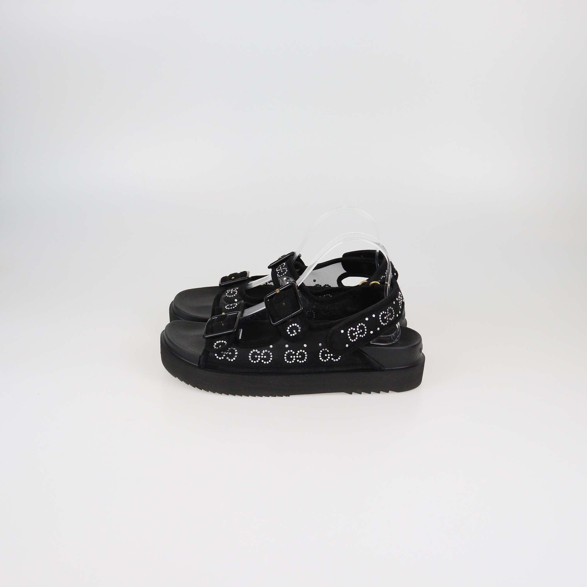 Gucci Black GG Crystal Mesh Sandals Womens Gucci