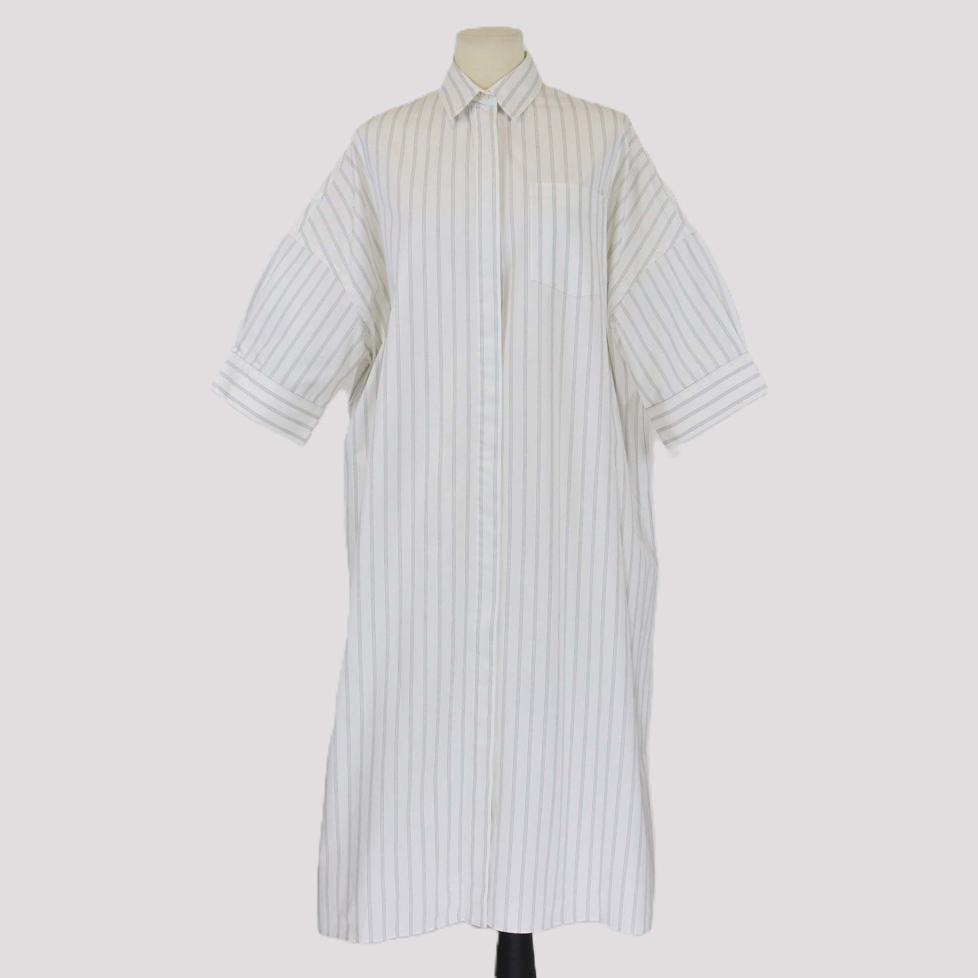 Mackintosh White Pin Stripe Cotton Terregles Short Sleeve Dress