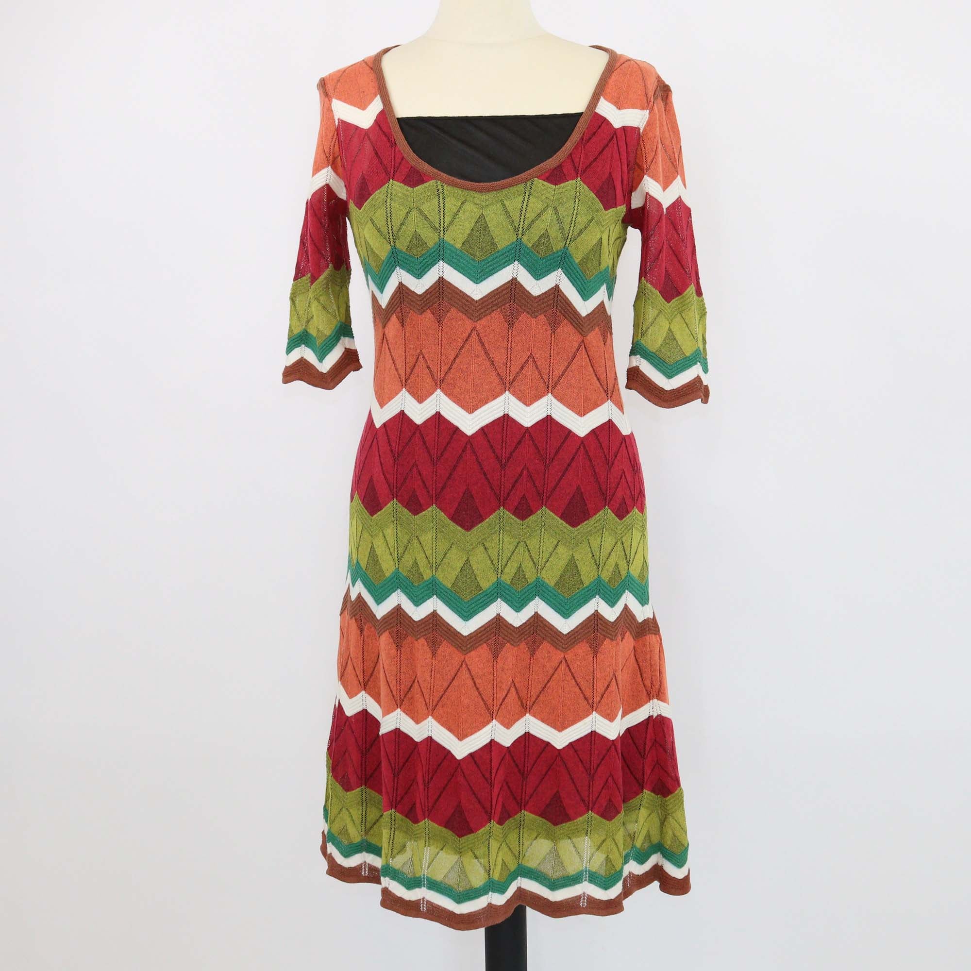 M Missoni Multicolor Cotton Knitted Zig Zag Flared Dress