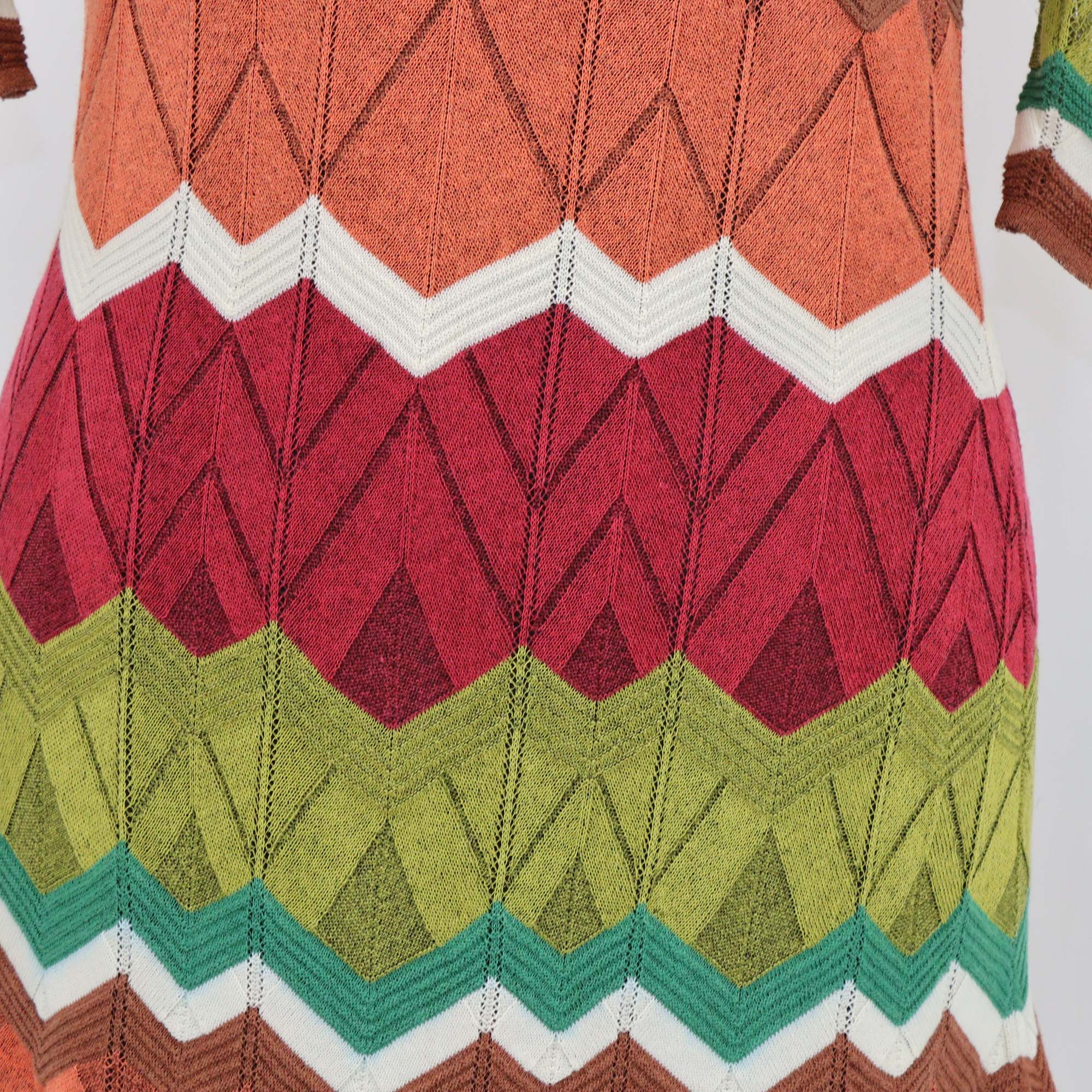 M Missoni Multicolor Cotton Knitted Zig Zag Flared Dress