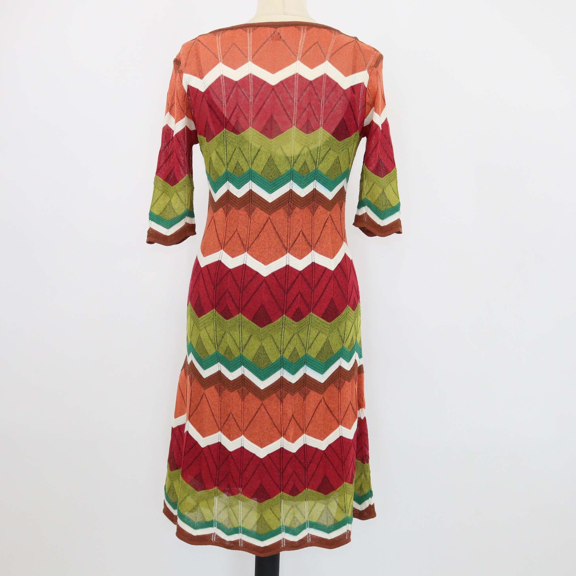 M Missoni Multicolor Cotton Knitted Zig Zag Flared Dress
