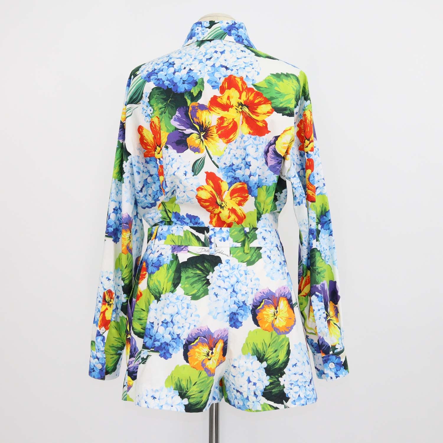 Dolce & Gabbana Multicolor Cotton Floral Print Tie-Up Crop Shirt & Mini Short Set
