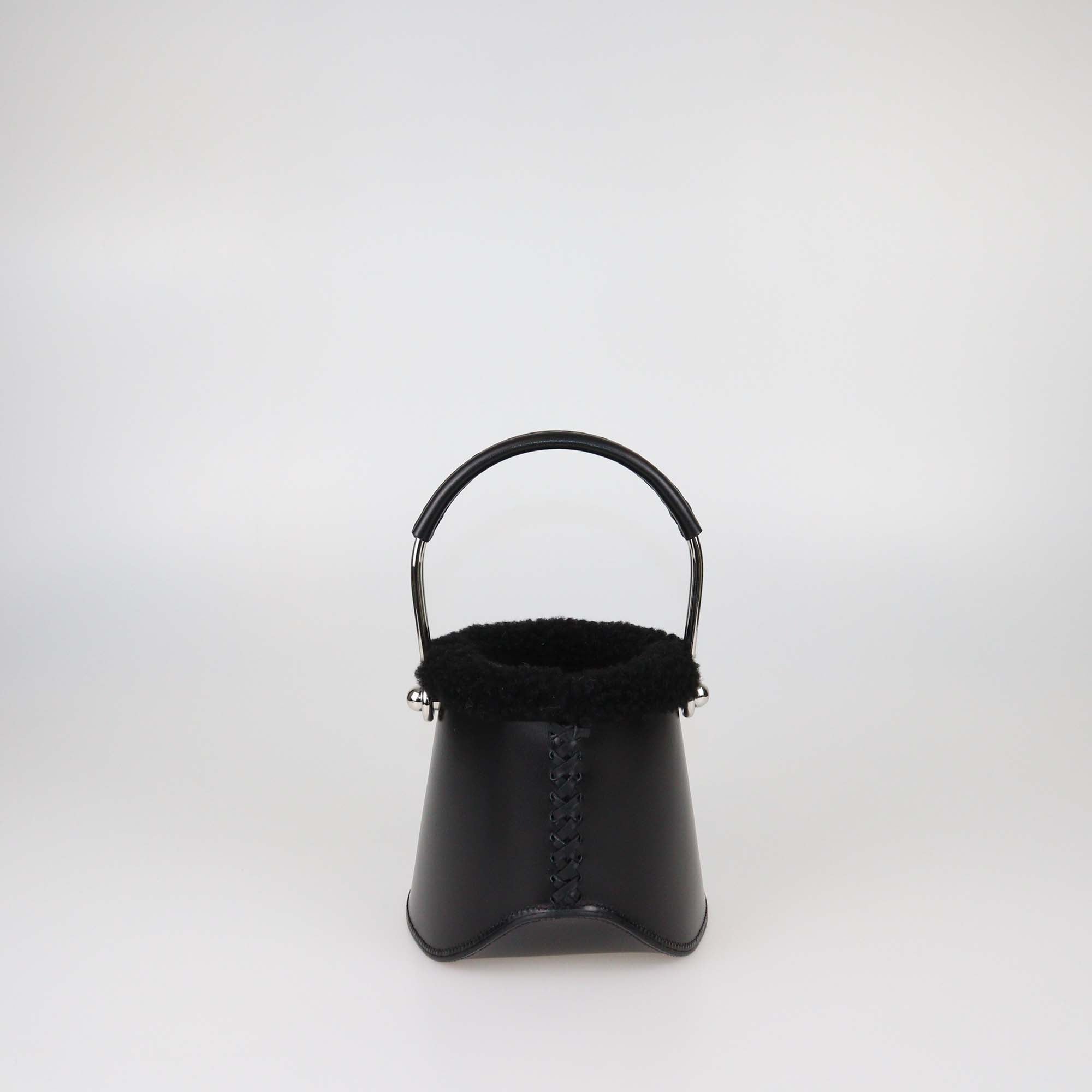 Hermes Black Box Calf and Merino Wool Sabot Plush Bag