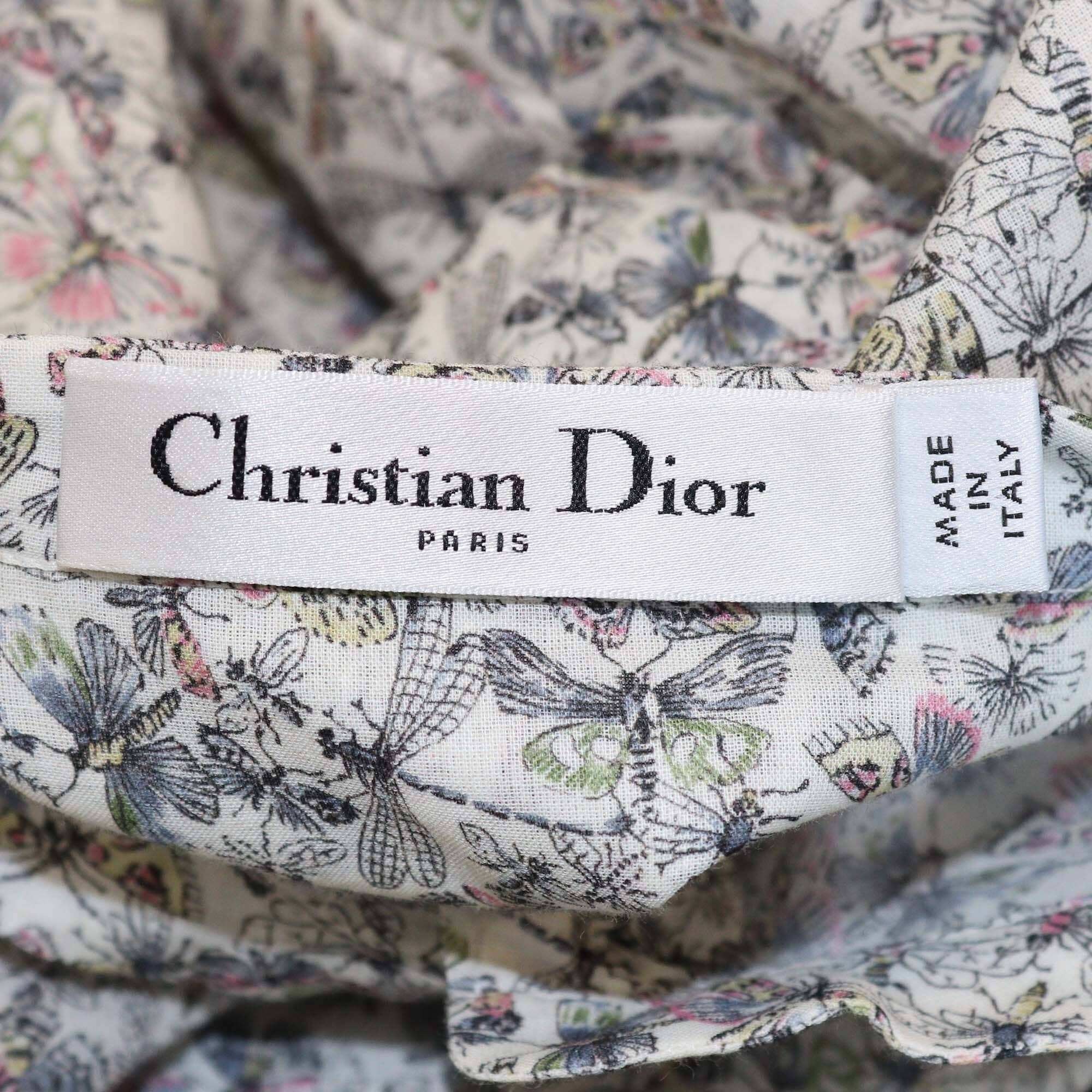 Christian Dior Multicolor Bee Overall Print Mandarin Collar Long Sleeve Tunic Shirt Womens Christian Dior