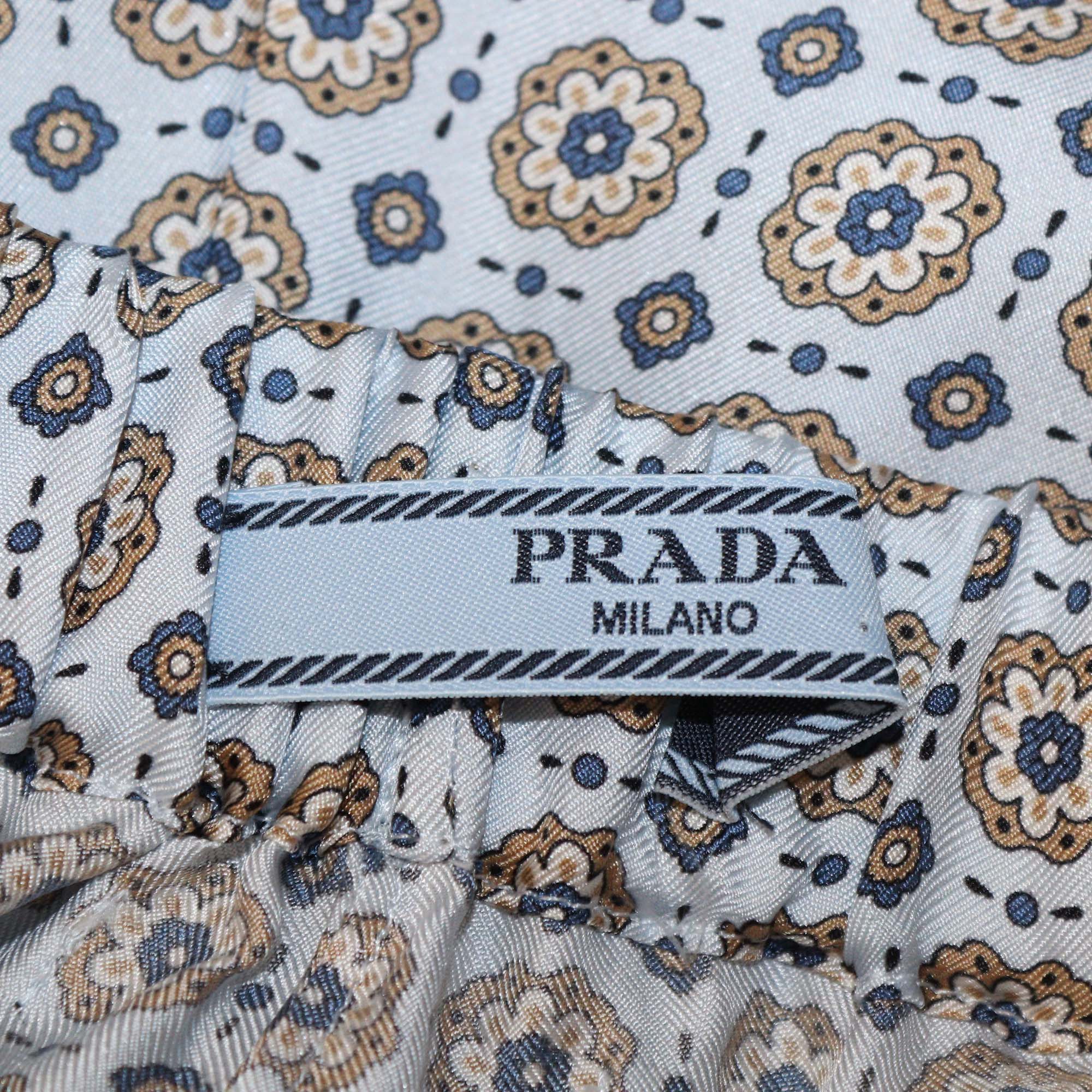 Prada Light Blue Silk Printed Twill Short