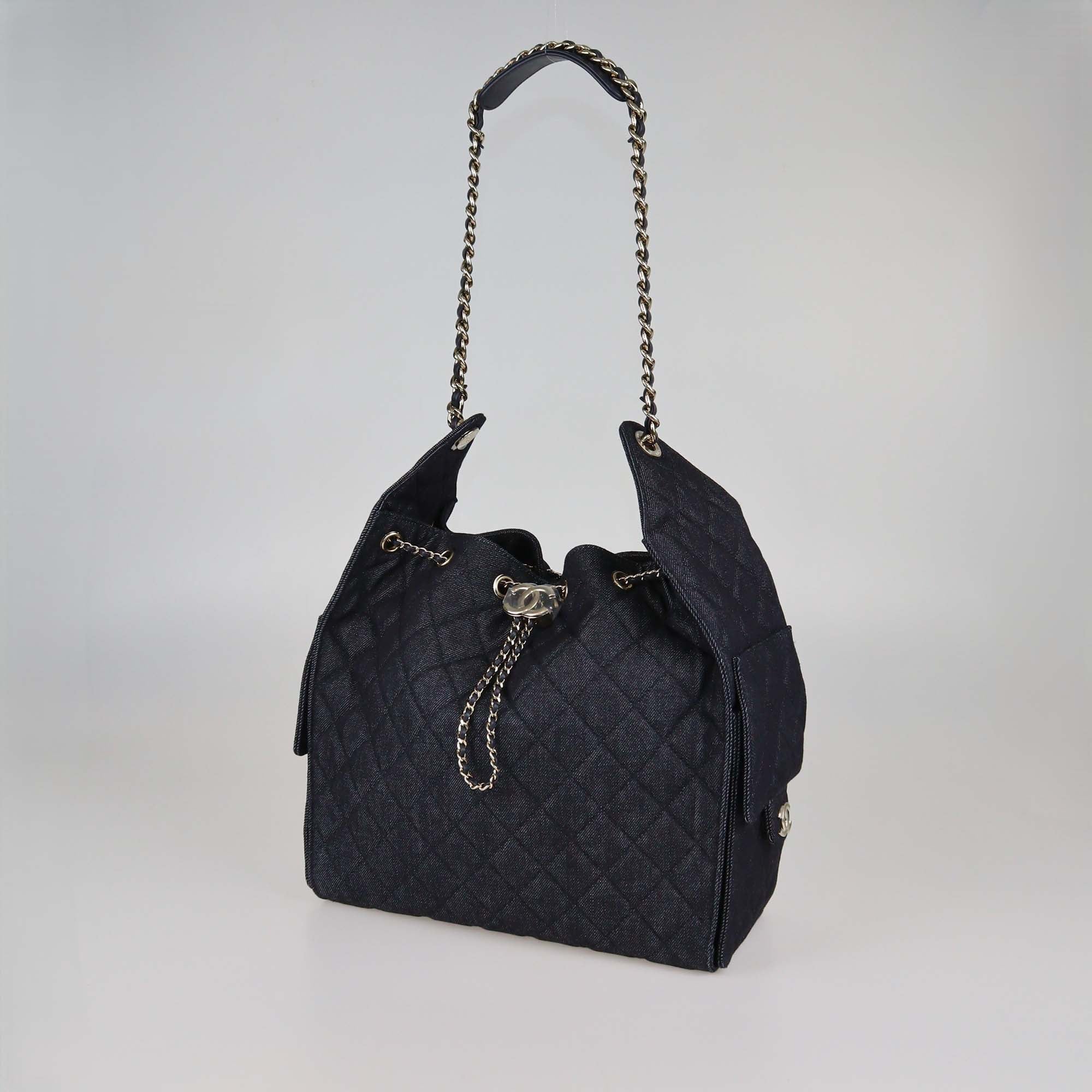 Chanel Dark Blue Quilted Denim Medium Chanel 25 Bag