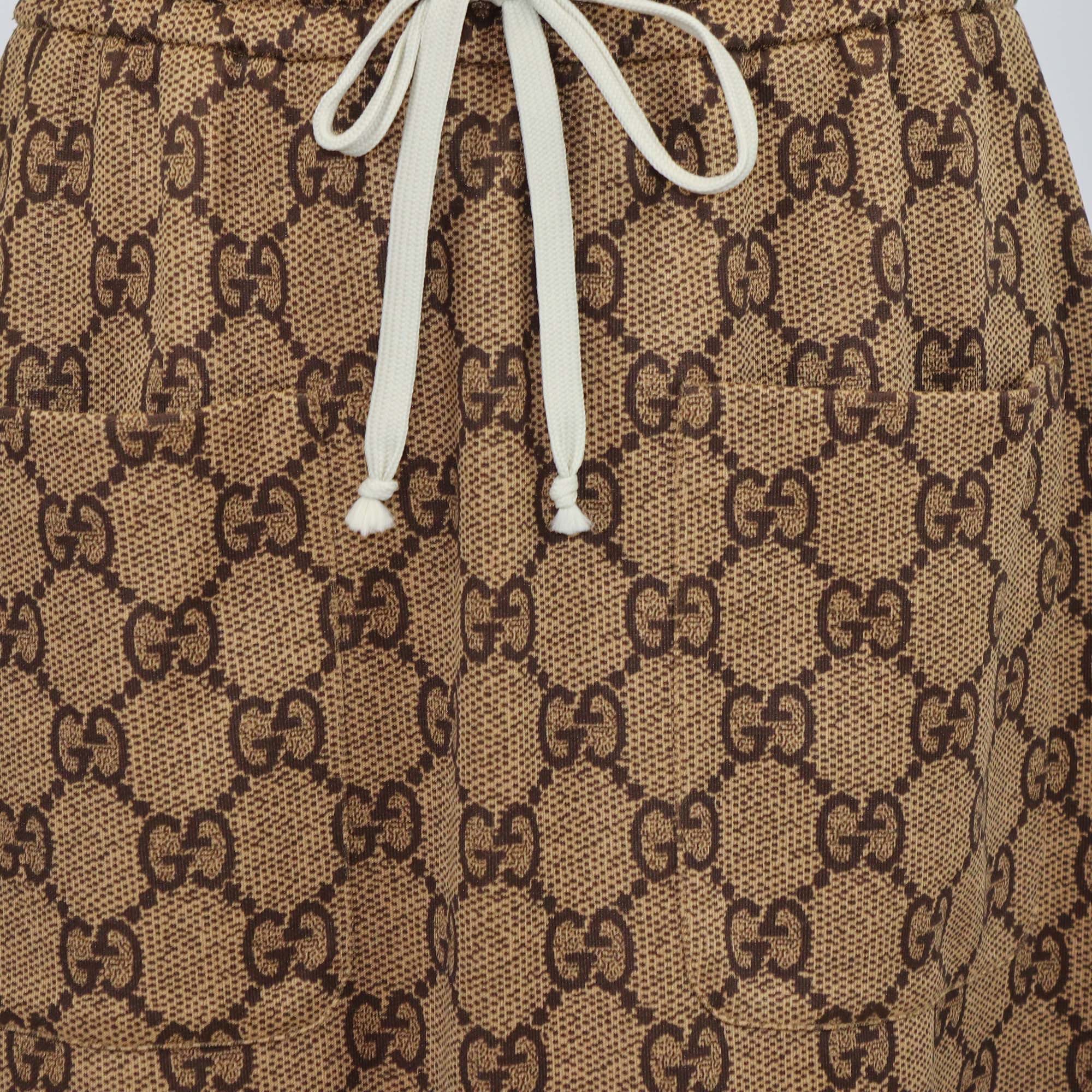 Gucci Brown GG Jersey Ruffled Hem Midi Skirt