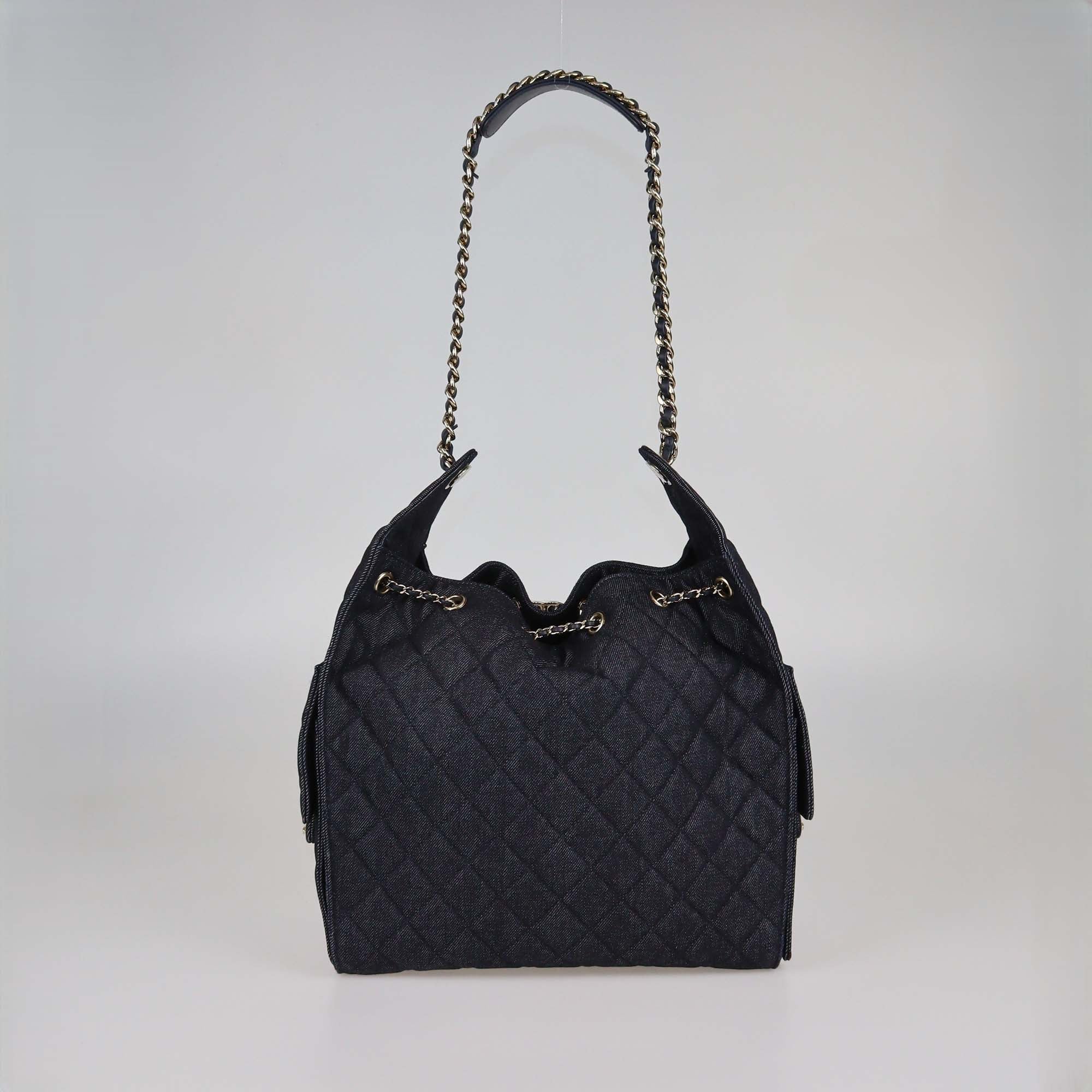Chanel Dark Blue Quilted Denim Medium Chanel 25 Bag