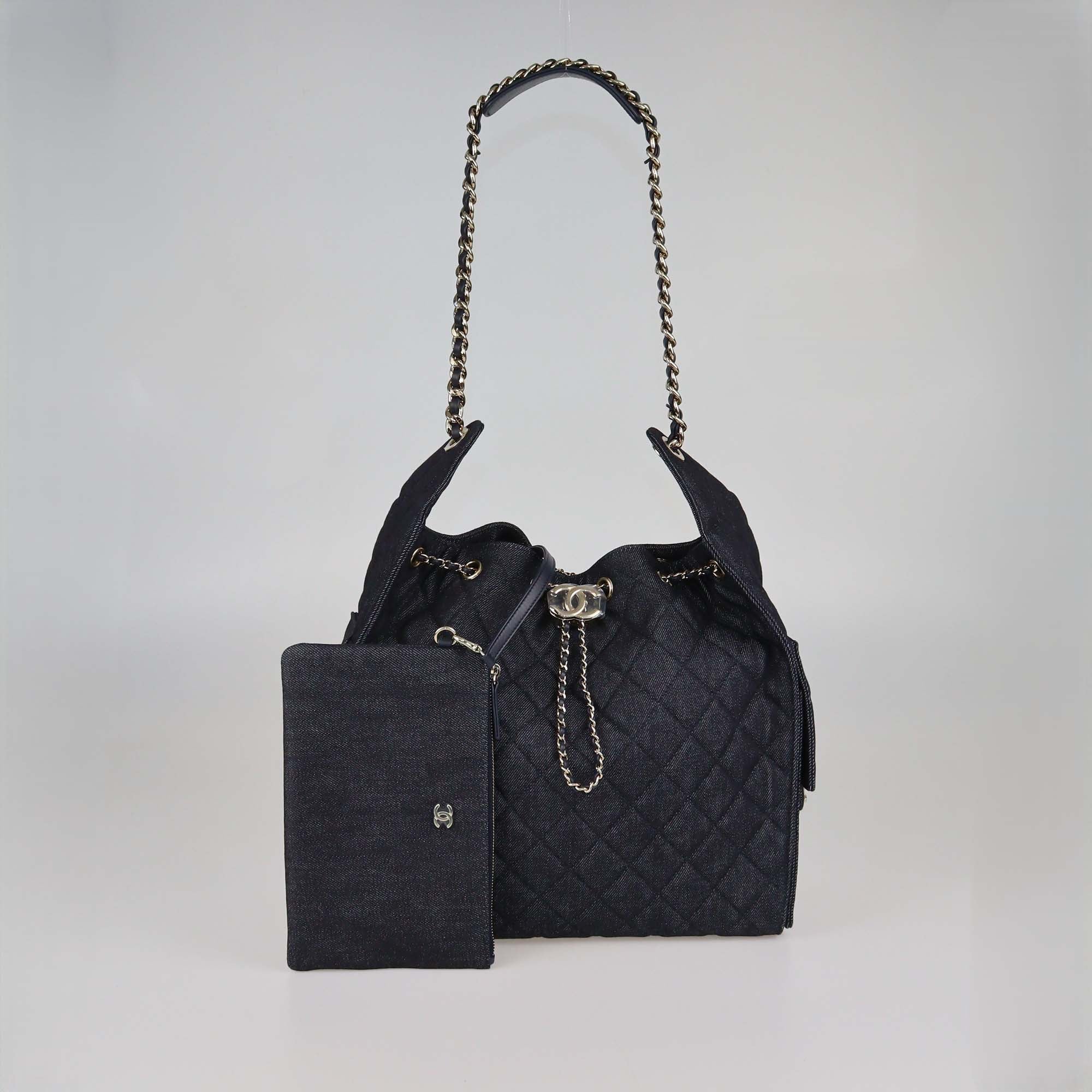Chanel Dark Blue Quilted Denim Medium Chanel 25 Bag