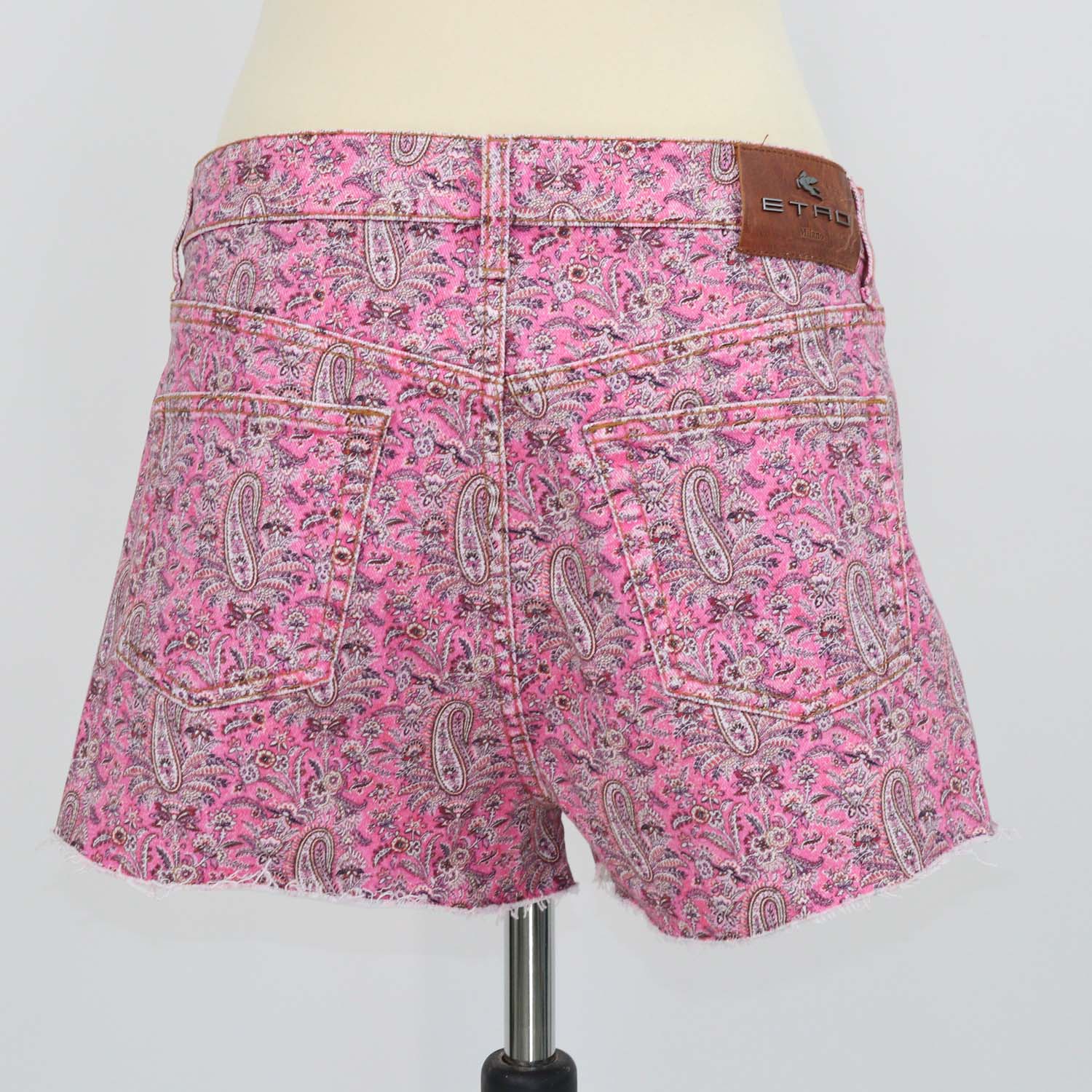Etro Pink Denim Paisley Print Mini Short