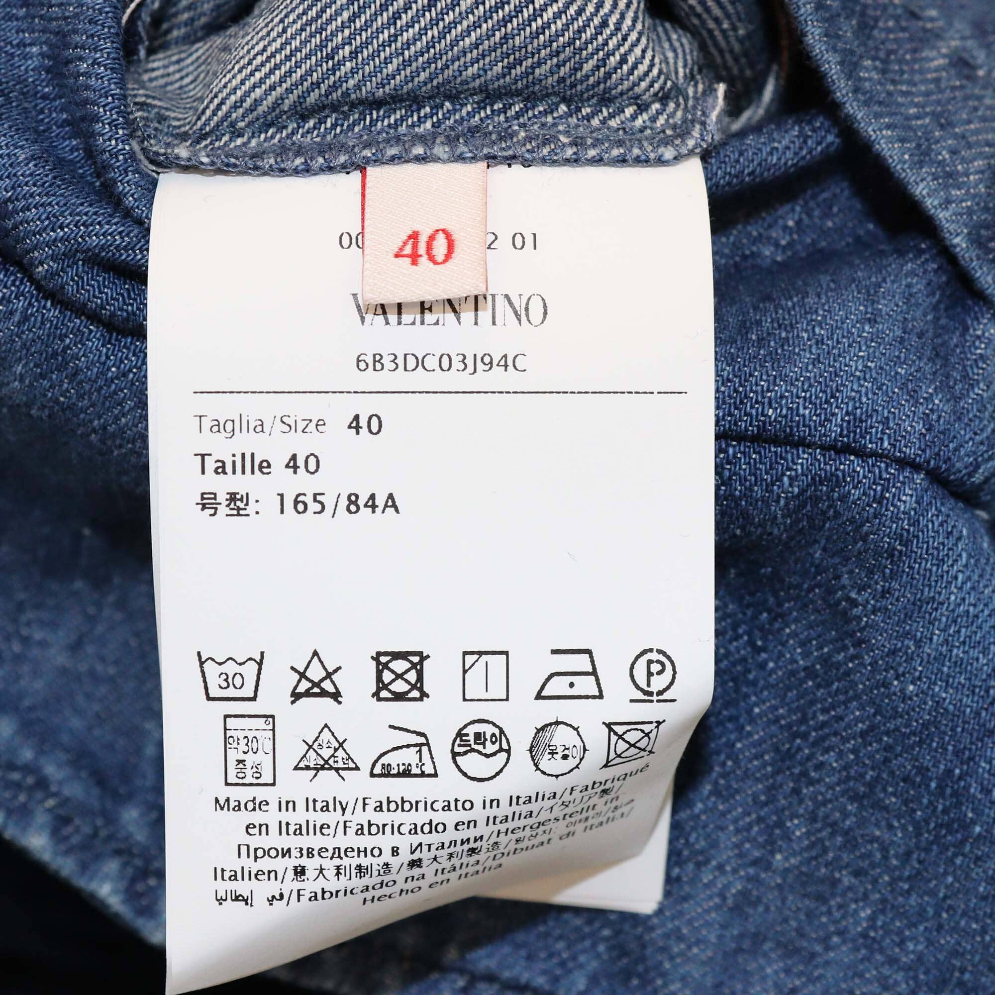Valentino Blue V Logo Button Four Pocket Sahariana Belted Denim Jacket Womens Valentino
