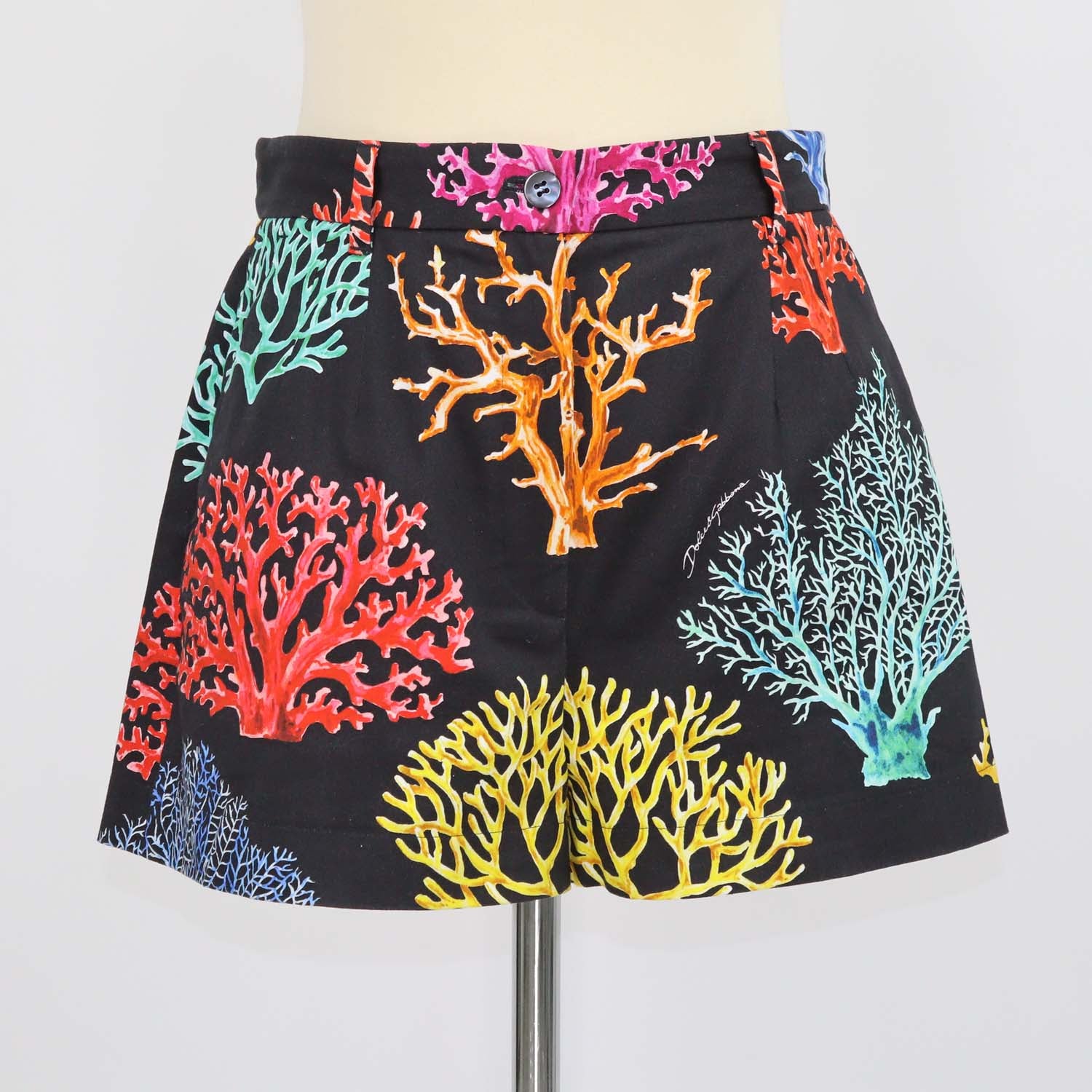 Dolce & Gabbana Black/Multicolor Blend Cotton Coral Print Mini Short