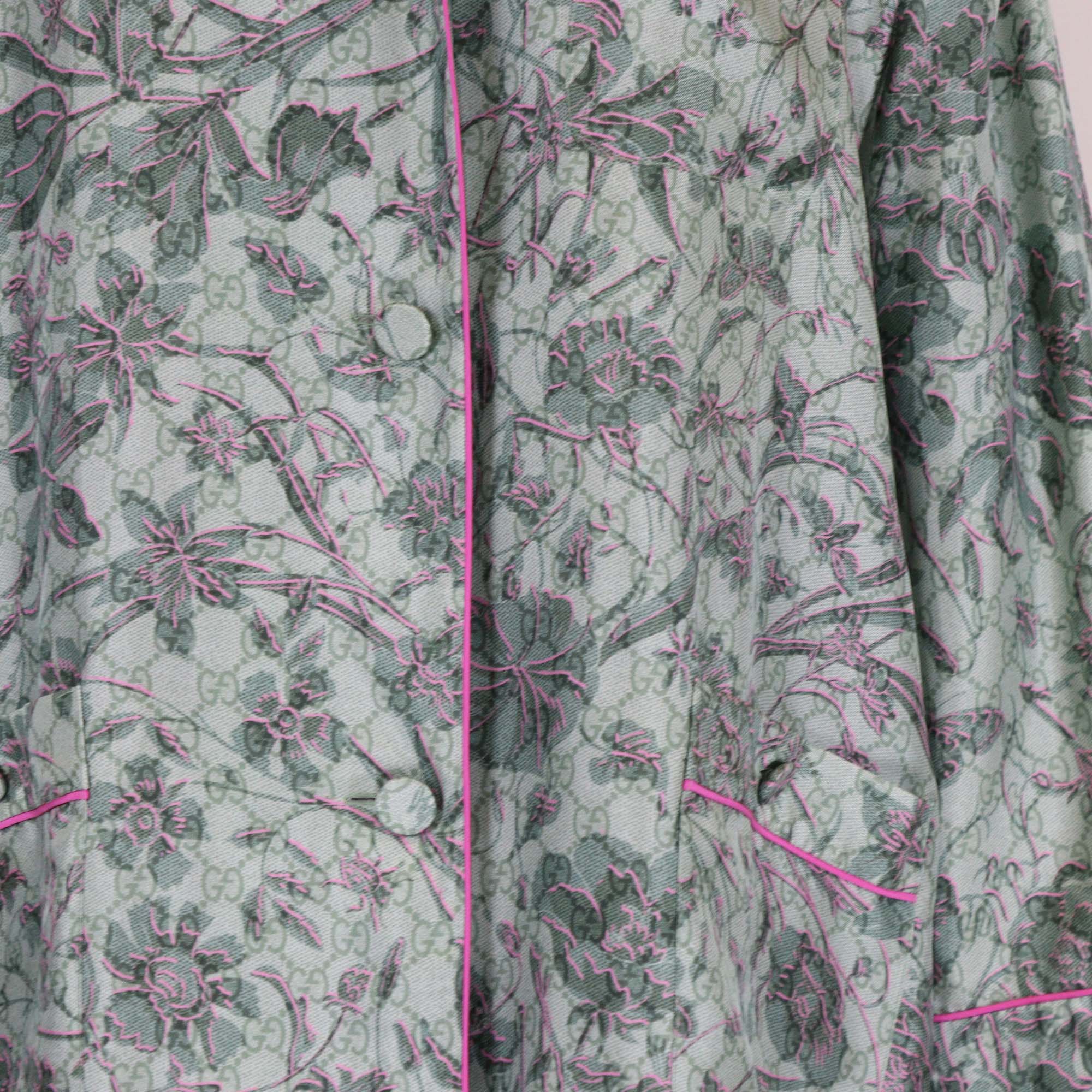 Gucci Pink/Green Silk Floral GG Print Long Sleeve Shirt and Skirt Set