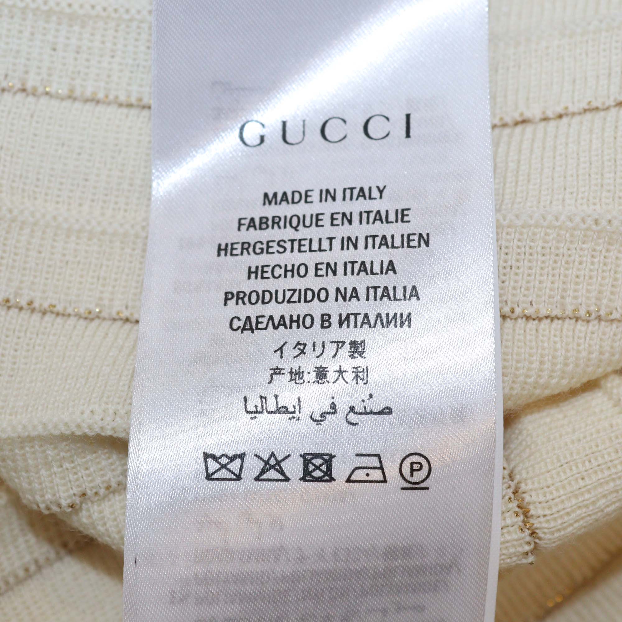 Gucci Cream/Gold Wool Lurex Knit Pleated Midi Skirt