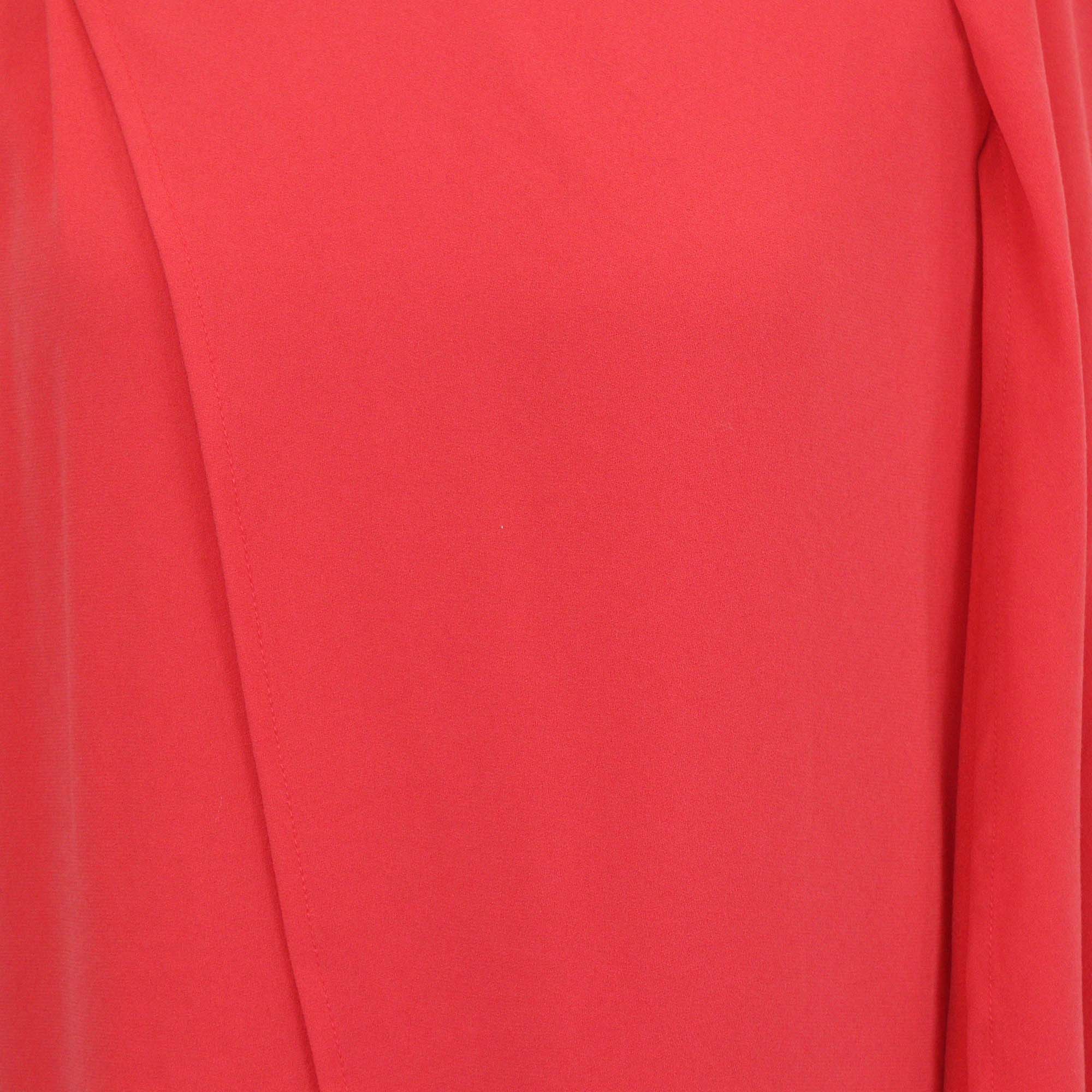 Maje Red Jersey One Shoulder Sleeve Cape Dress