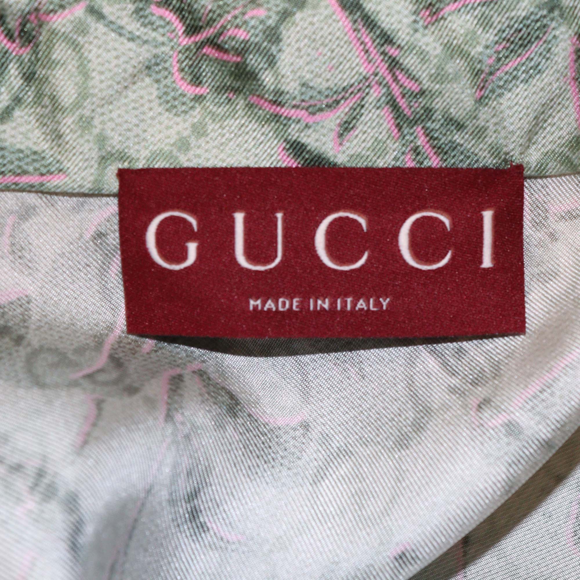 Gucci Pink/Green Silk Floral GG Print Long Sleeve Shirt and Skirt Set