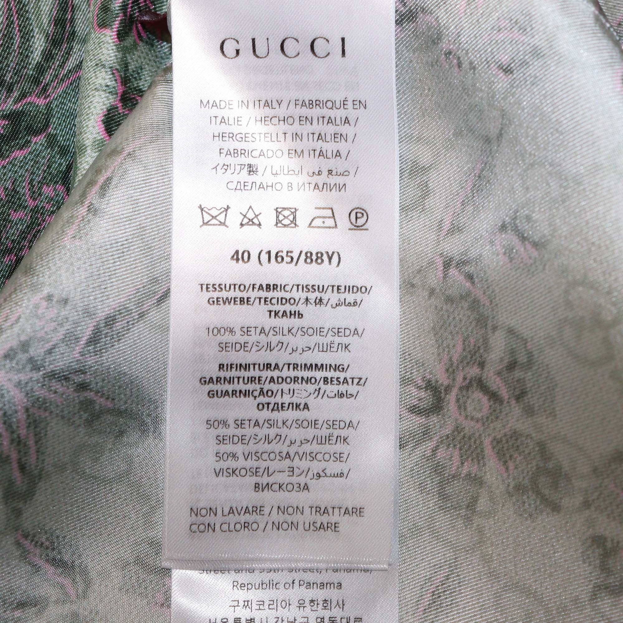 Gucci Pink/Green Silk Floral GG Print Long Sleeve Shirt and Skirt Set