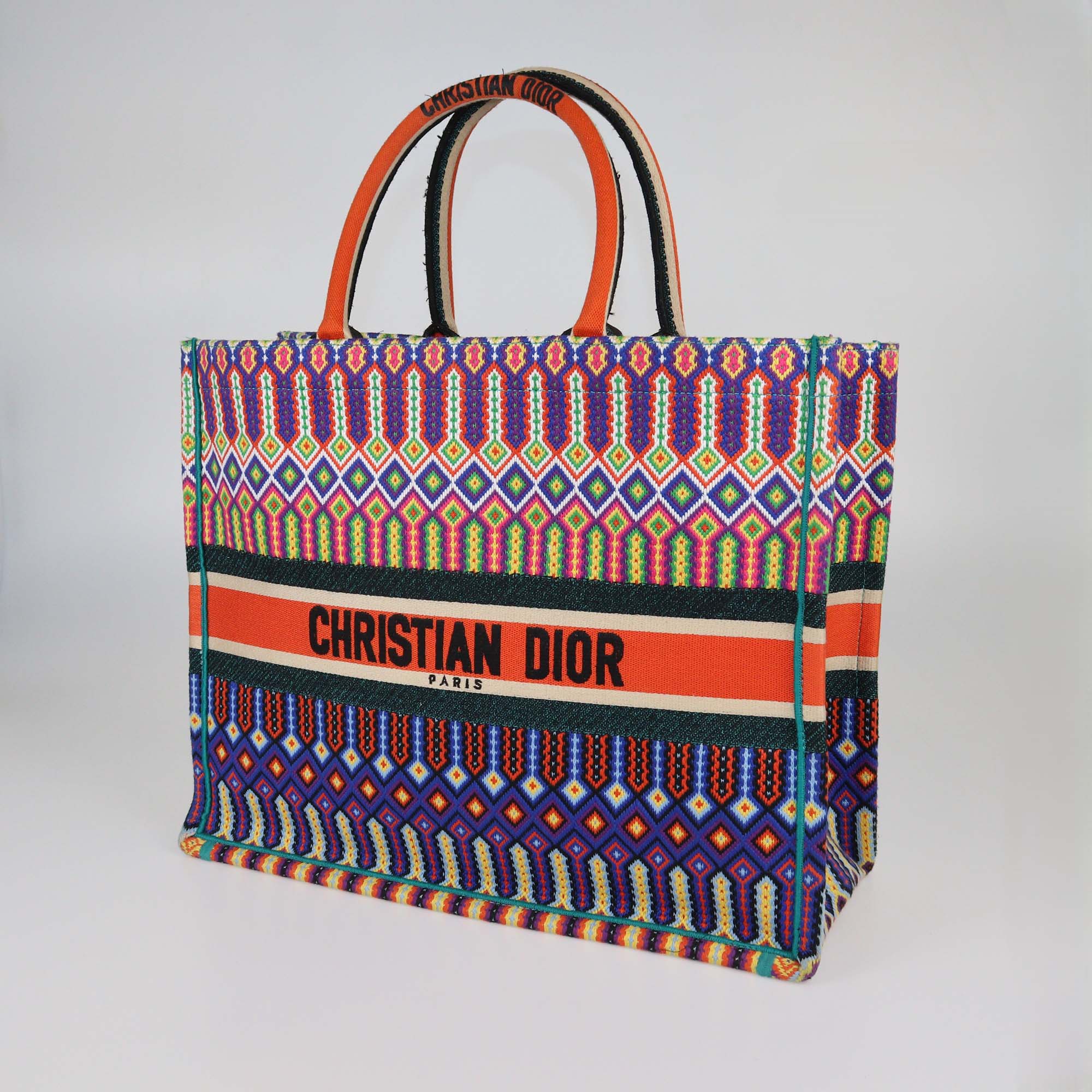 Christian Dior Multicolor Embroidered Canvas Large Book Tote