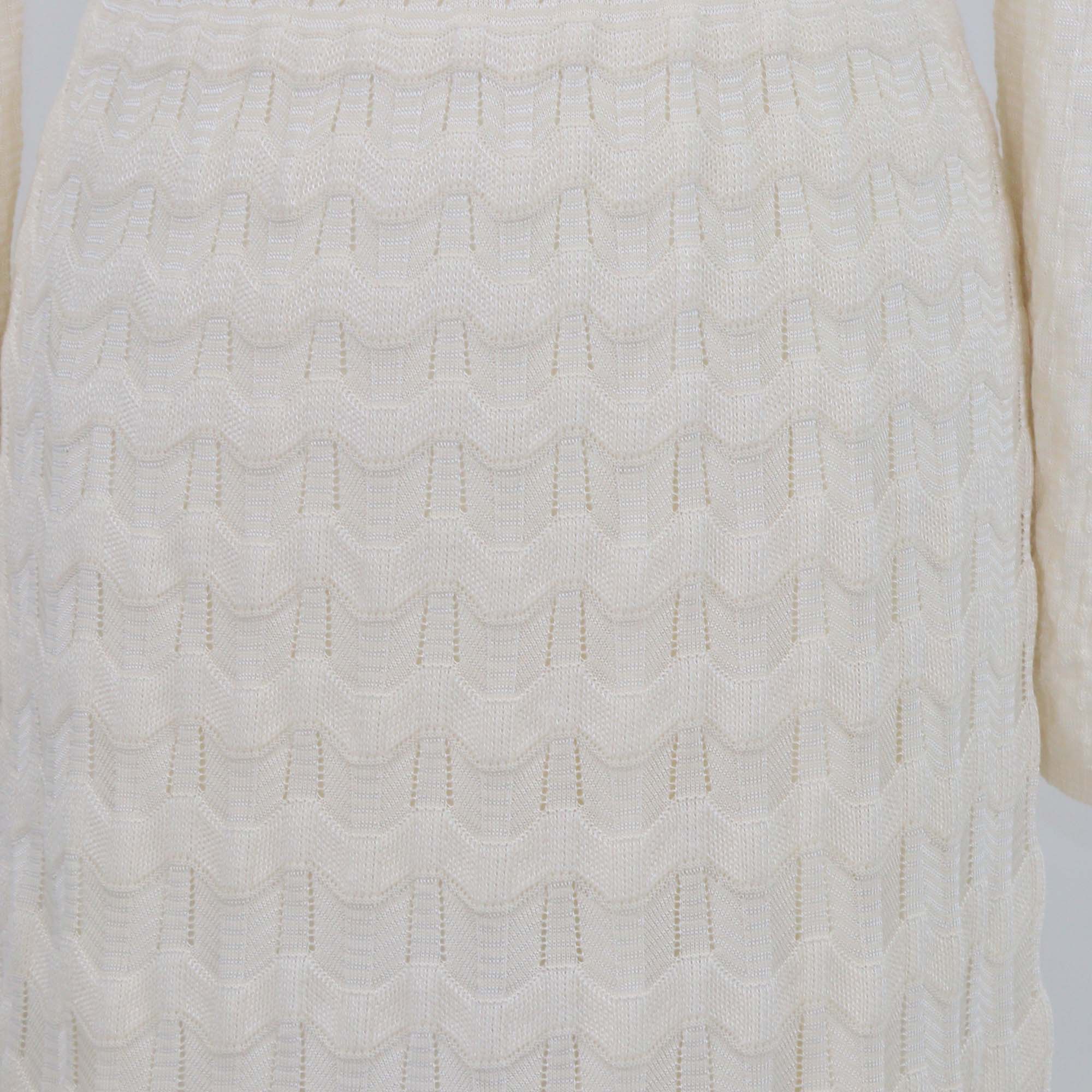 M Missoni Cream Wool Knit Zig Zag Wave Long Sleeve Maxi Dress