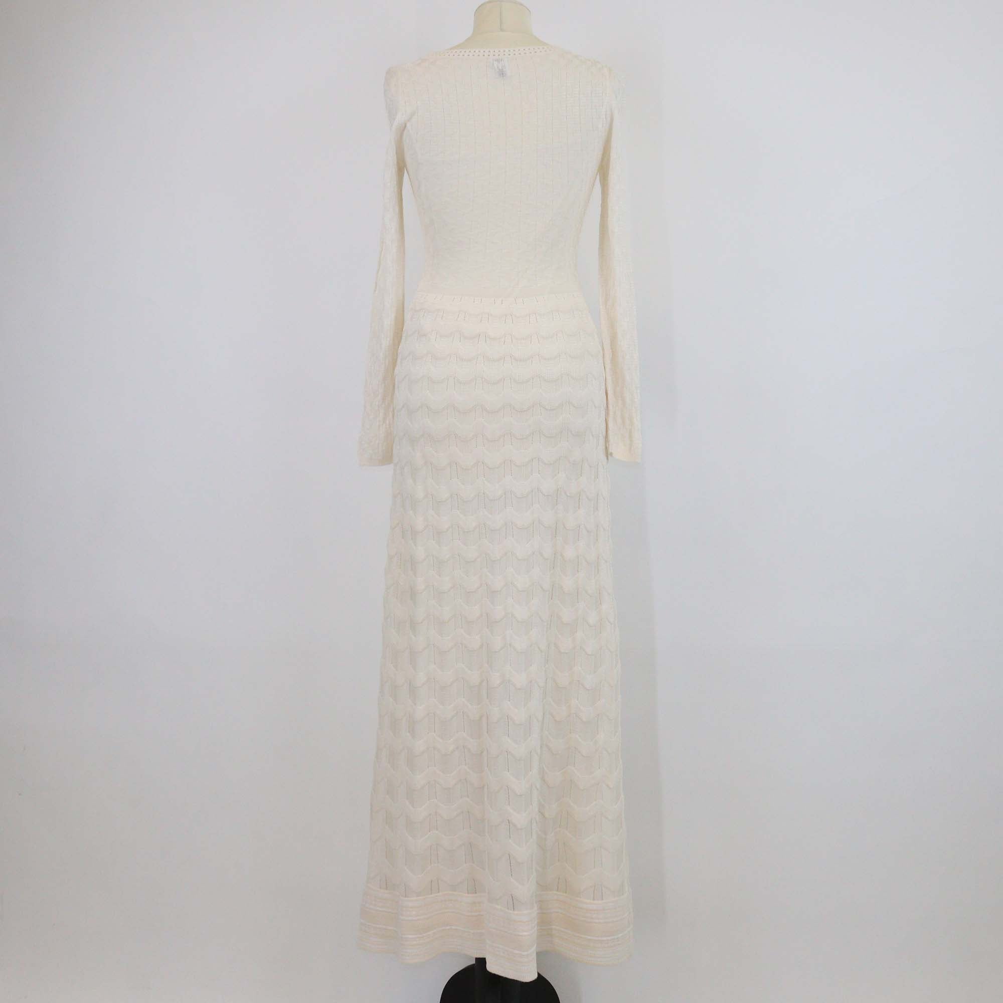 M Missoni Cream Wool Knit Zig Zag Wave Long Sleeve Maxi Dress