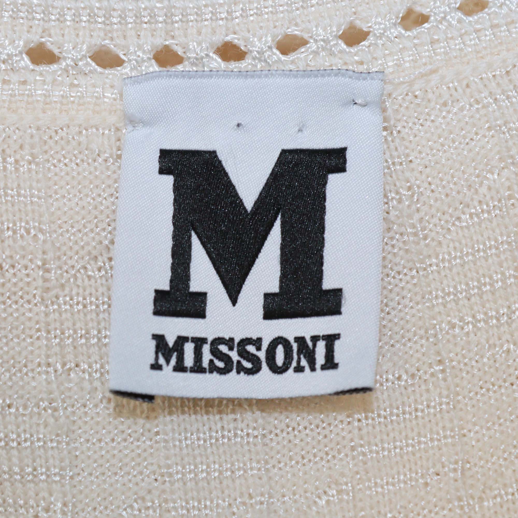 M Missoni Cream Wool Knit Zig Zag Wave Long Sleeve Maxi Dress