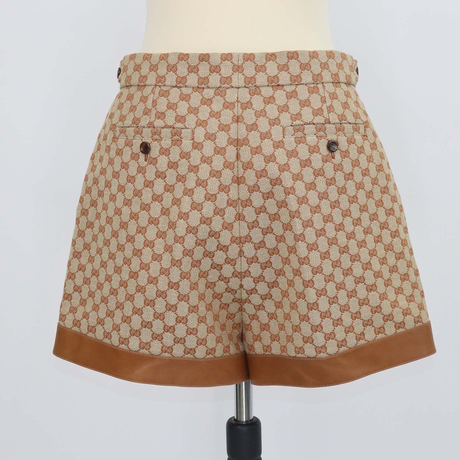 Gucci Brown GG Canvas and Leather Trimmed Short
