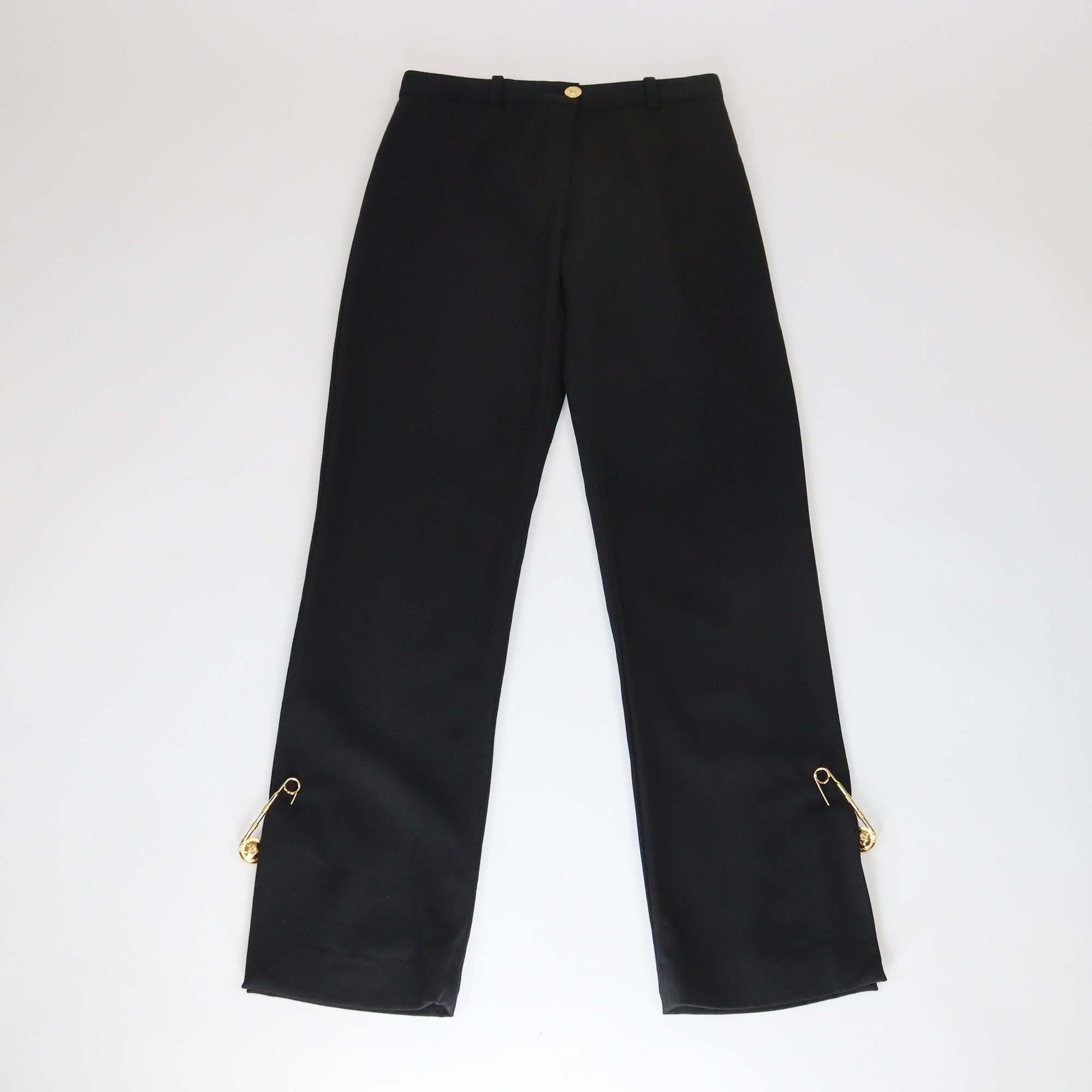 Versace Black Wool Side Slit Safety Pins Pants