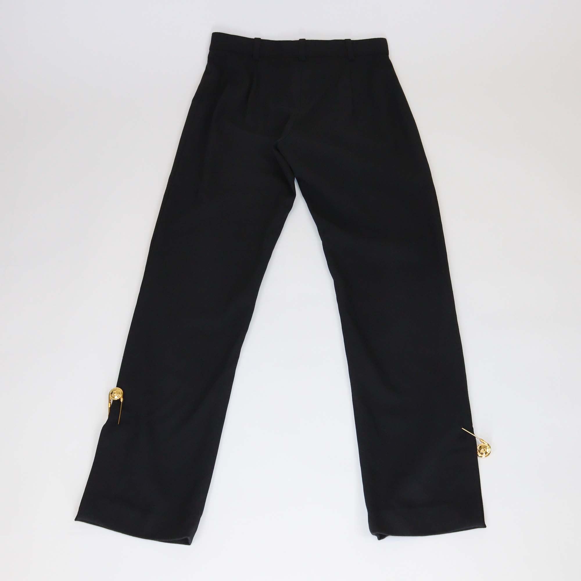 Versace Black Wool Side Slit Safety Pins Pants