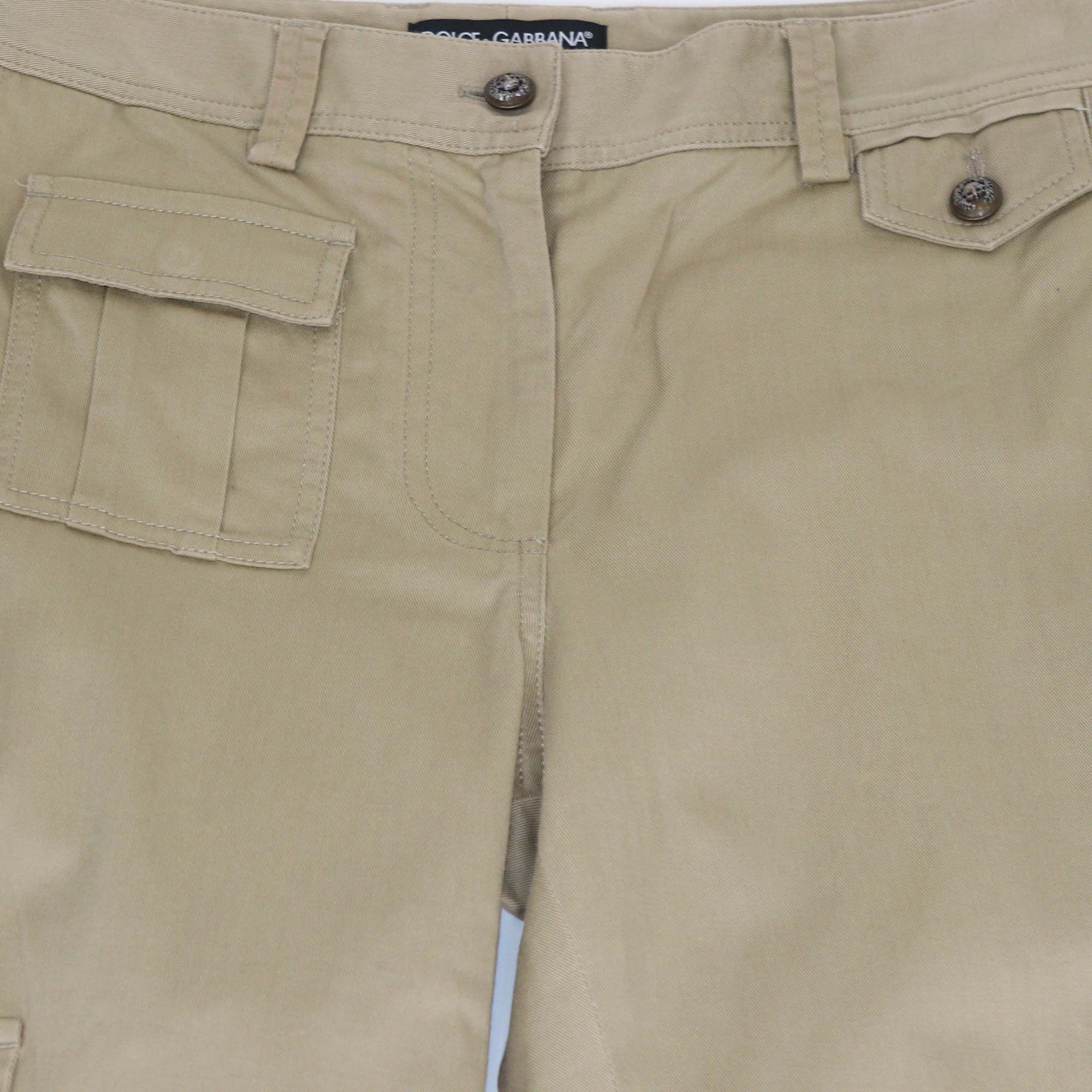 Dolce & Gabbana Beige Cotton Button Cargo Pants
