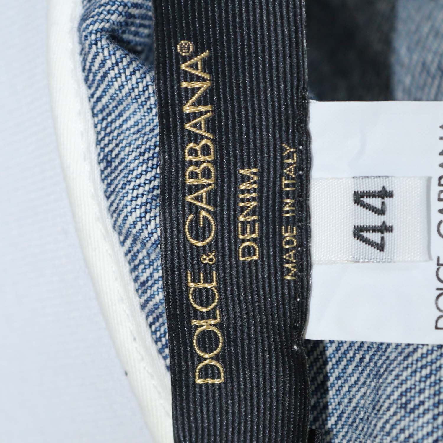 Dolce & Gabbana Blue Denim Logo Waistband Distressed Skirt