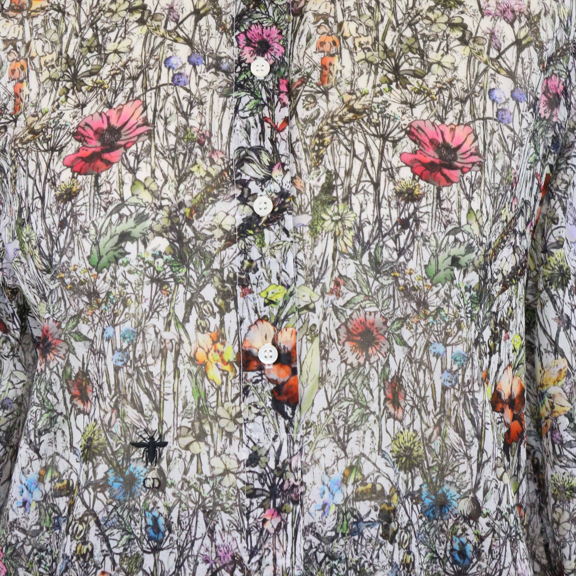 Christian Dior Multicolor Flowers Calendar Allover Motif Long Sleeve Tunic & Pleated Midi Skirt Set Womens Christian Dior