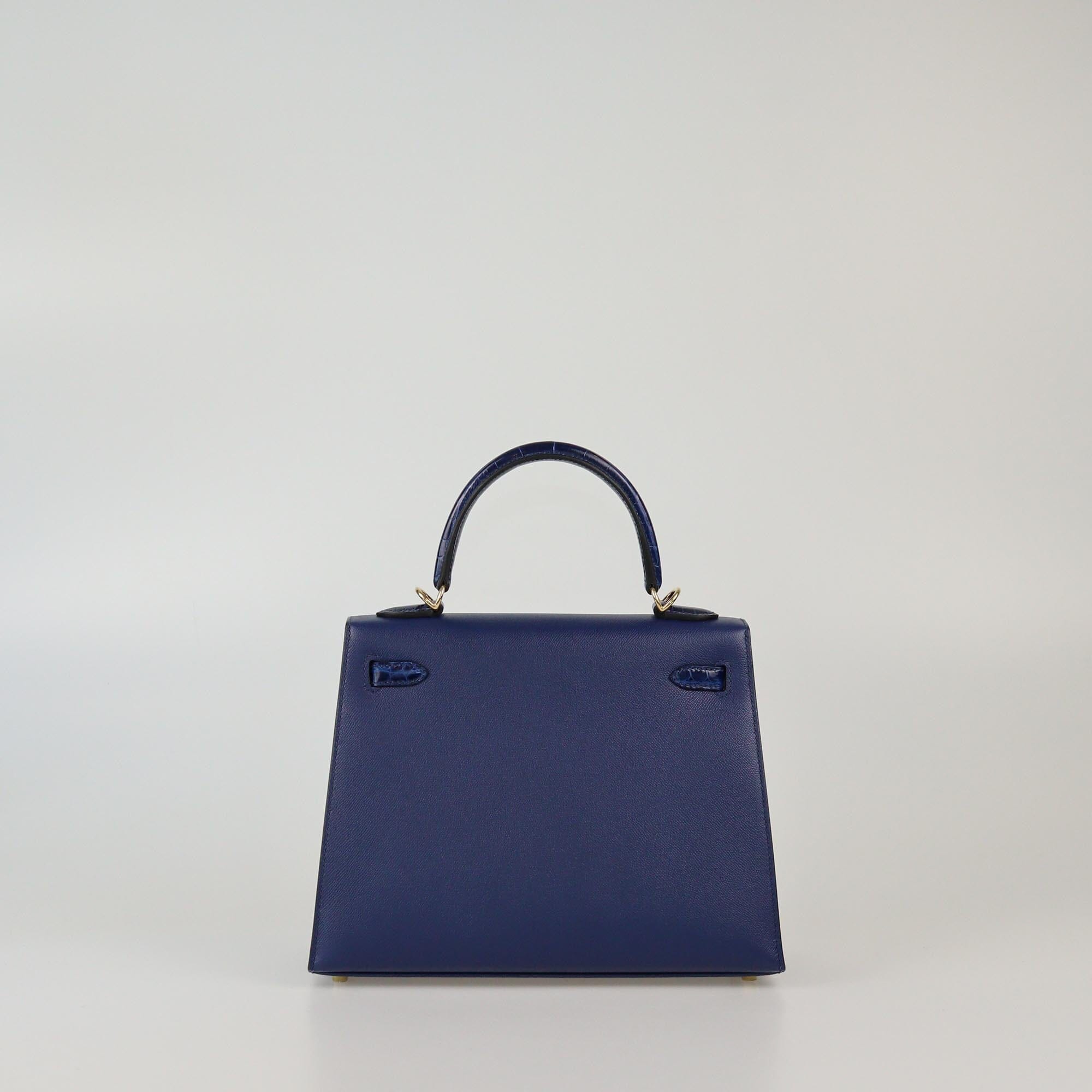 Hermes Bleu Saphir Shine Crocodile Niloticus & Madame Gold Hardware Kelly Sellier 25 Bag Womens Hermes