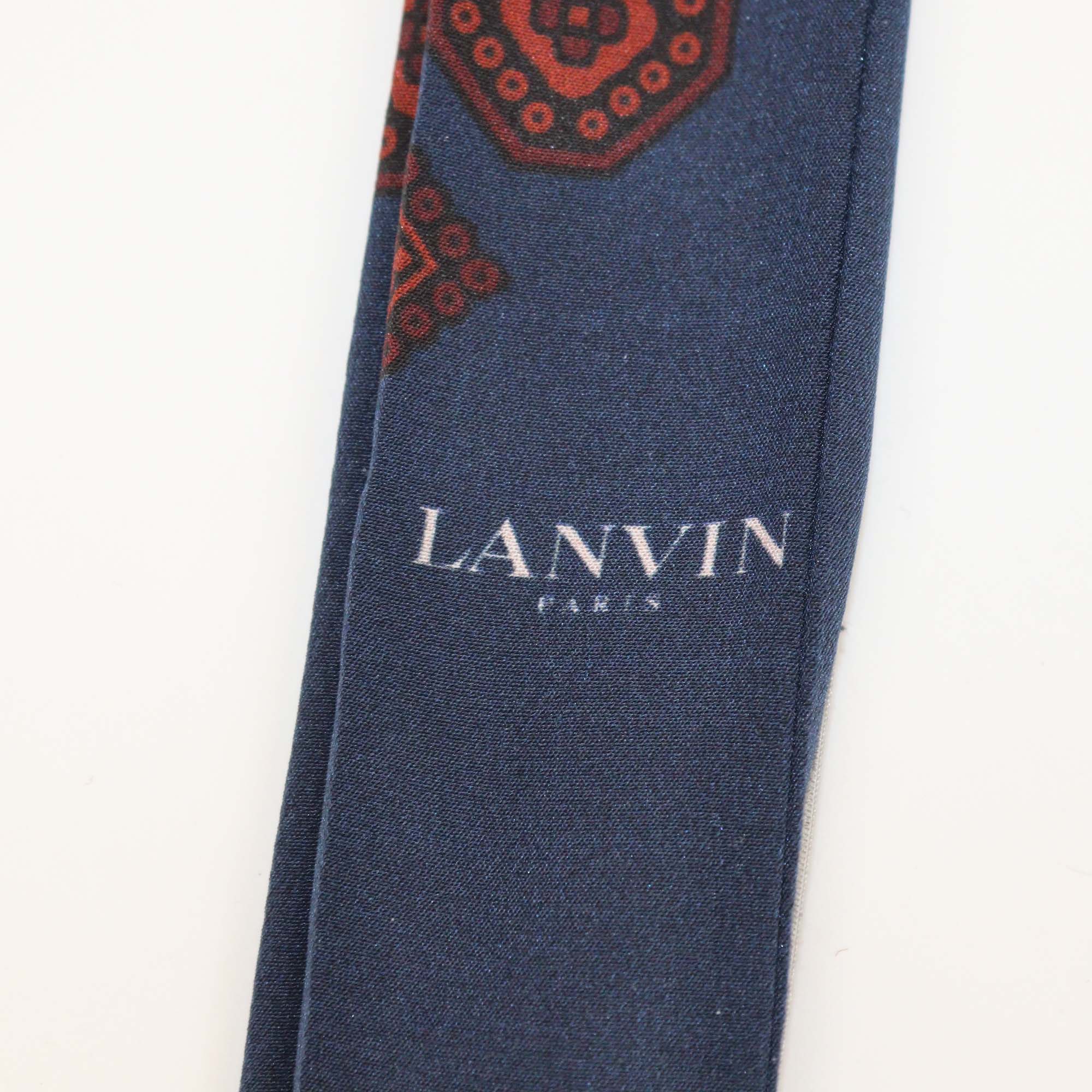 Lanvin Navy Blue/Red Silk Crystal Embellishment Silk Scarf