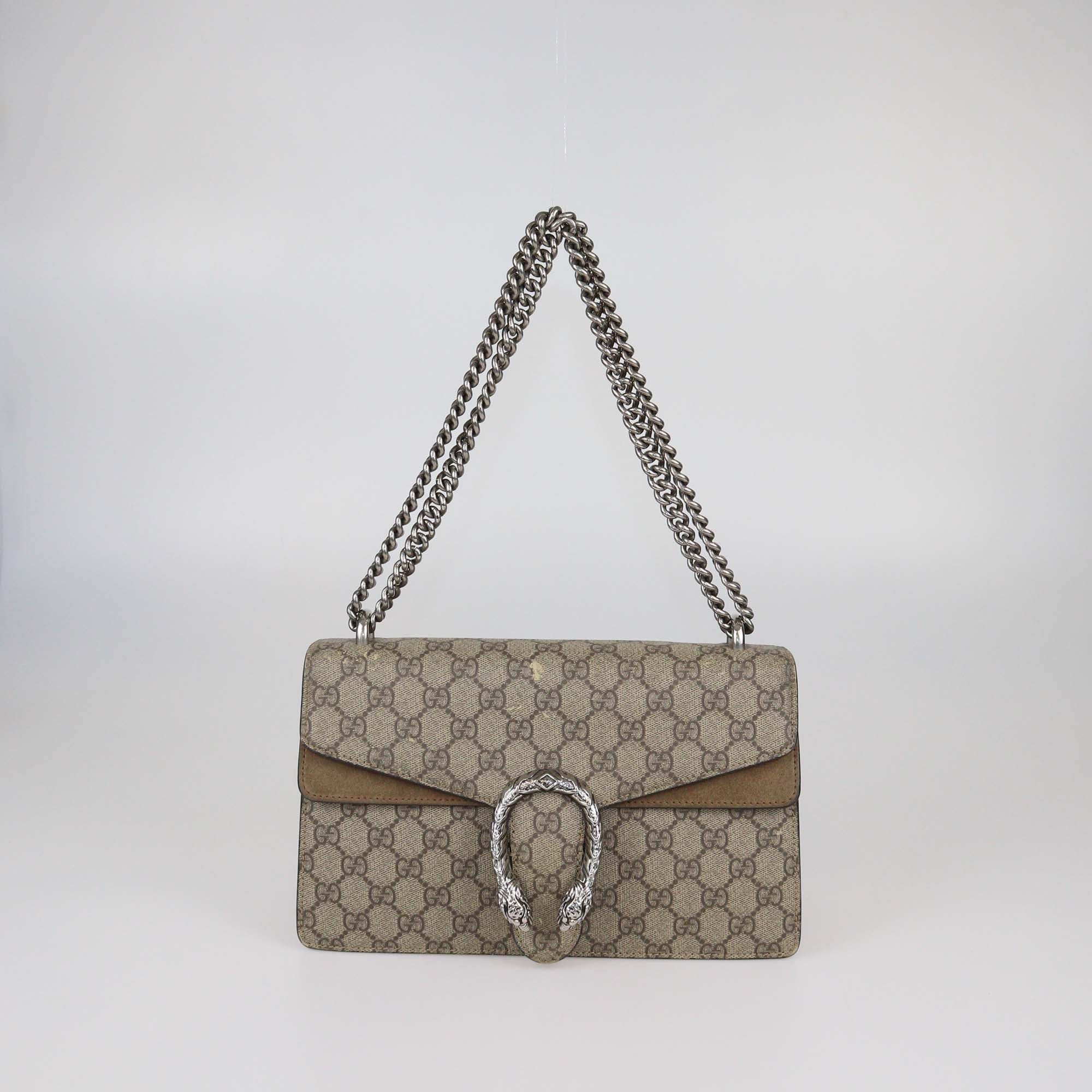 Gucci Beige GG Supreme Canvas and Suede Small Dionysus Shoulder Bag