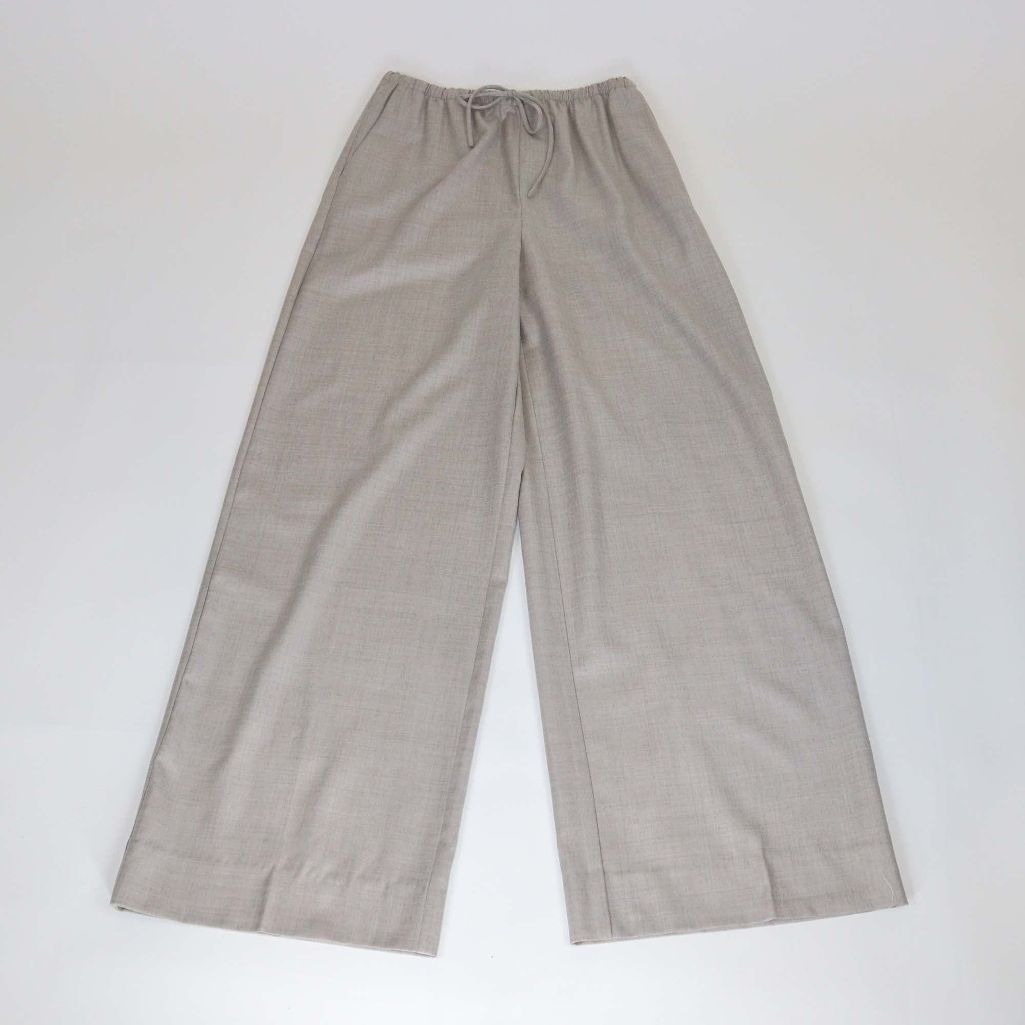 12 Storeez Grey Fine Wool Draw String Wide Leg Trouser