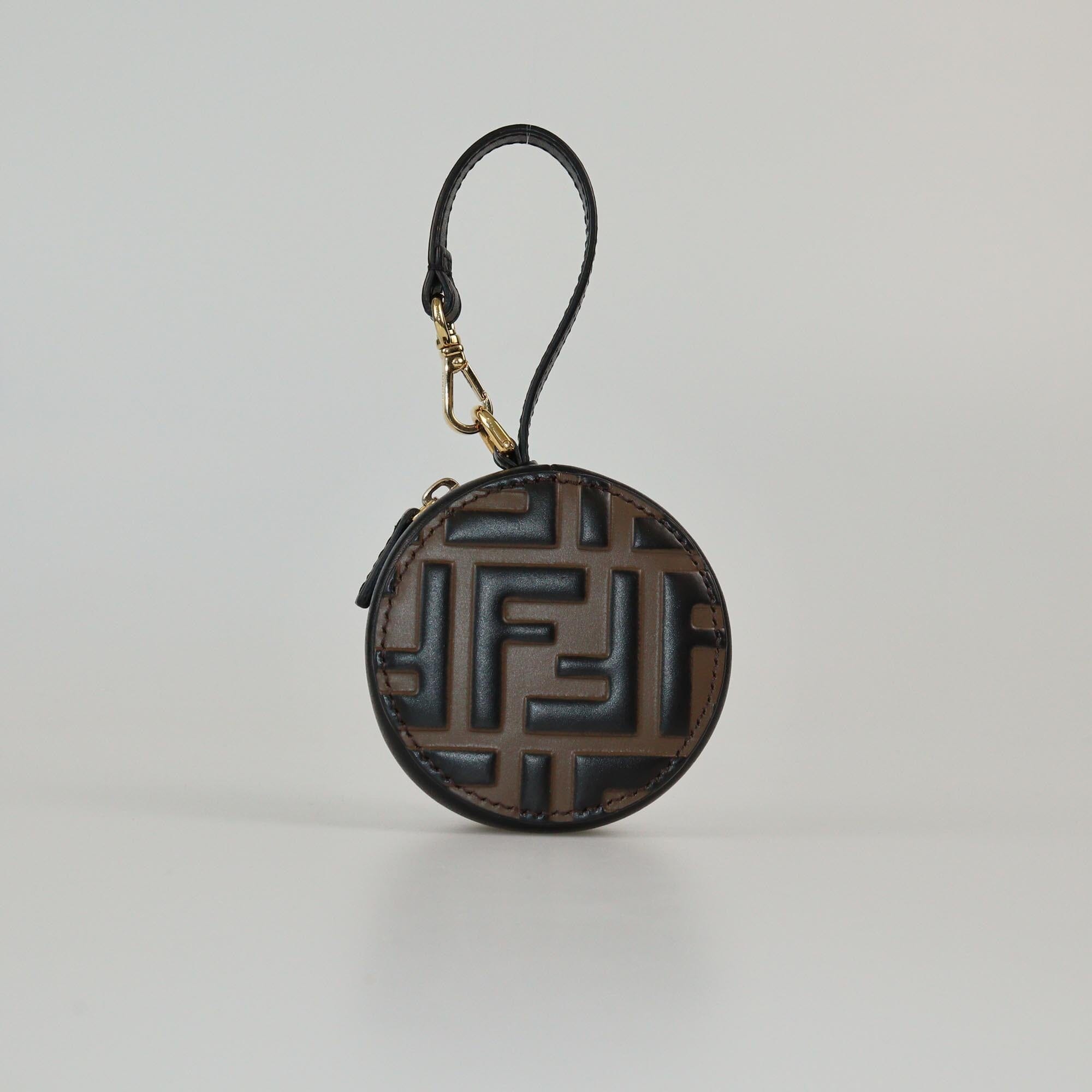 Fendi Brown/Black FF Round Coin Purse/Charm Womens Fendi