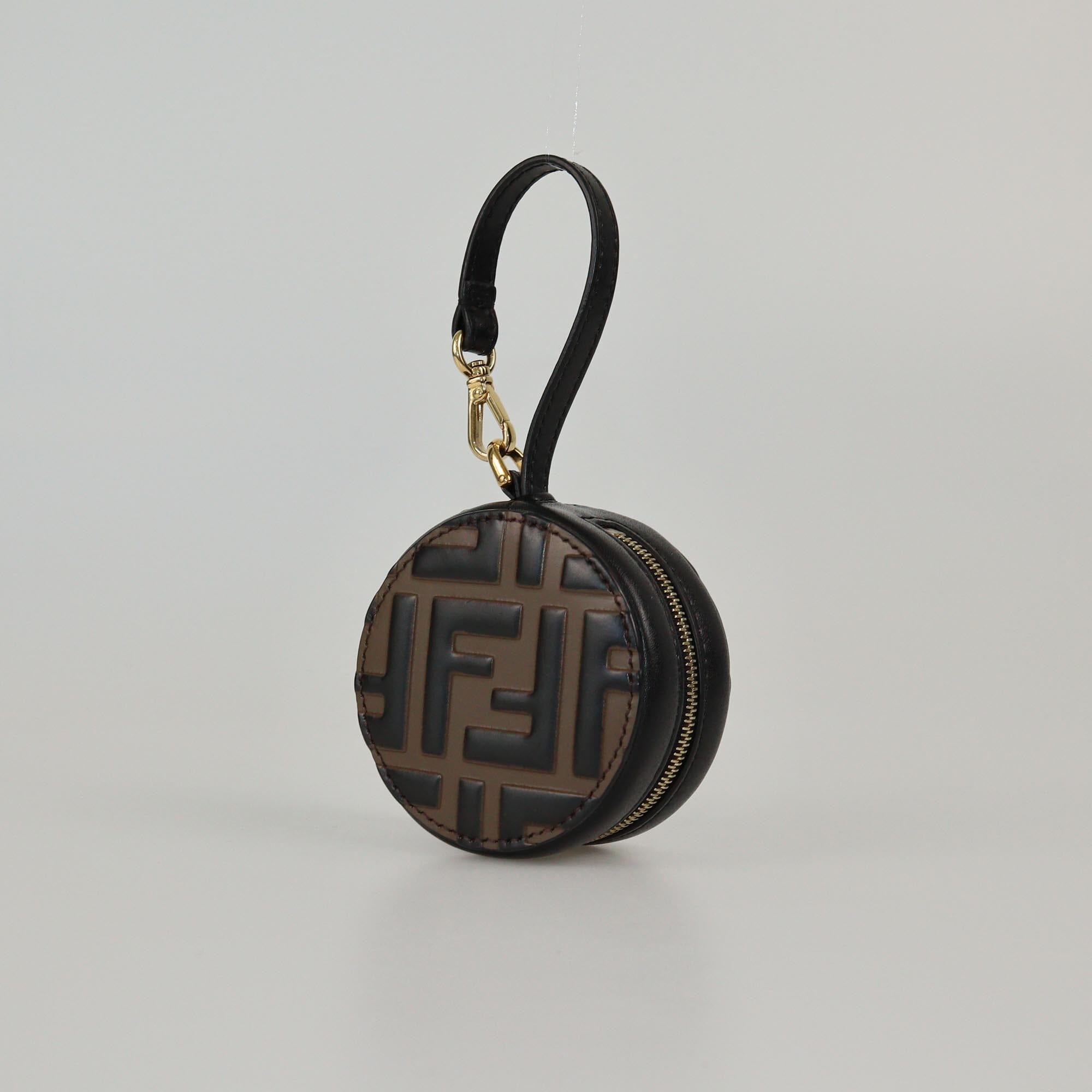 Fendi Brown/Black FF Round Coin Purse/Charm Womens Fendi