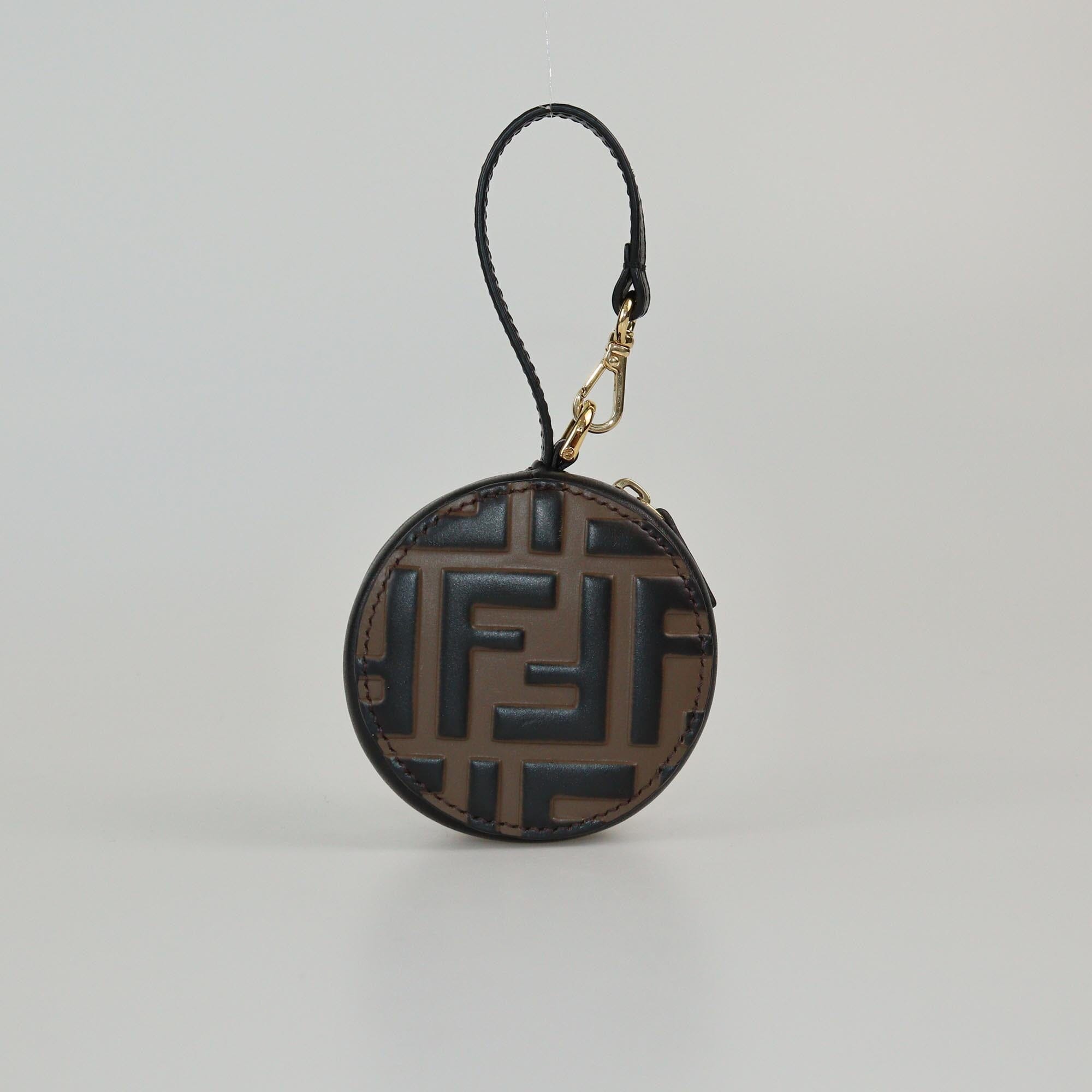 Fendi Brown/Black FF Round Coin Purse/Charm Womens Fendi