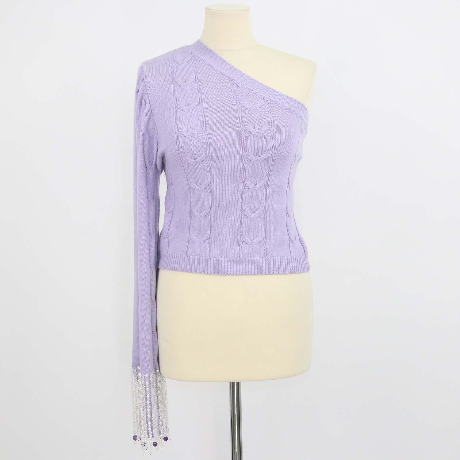 Izaak Azanei Purple Blend Wool Embellished Single Shoulder Sleeve Top