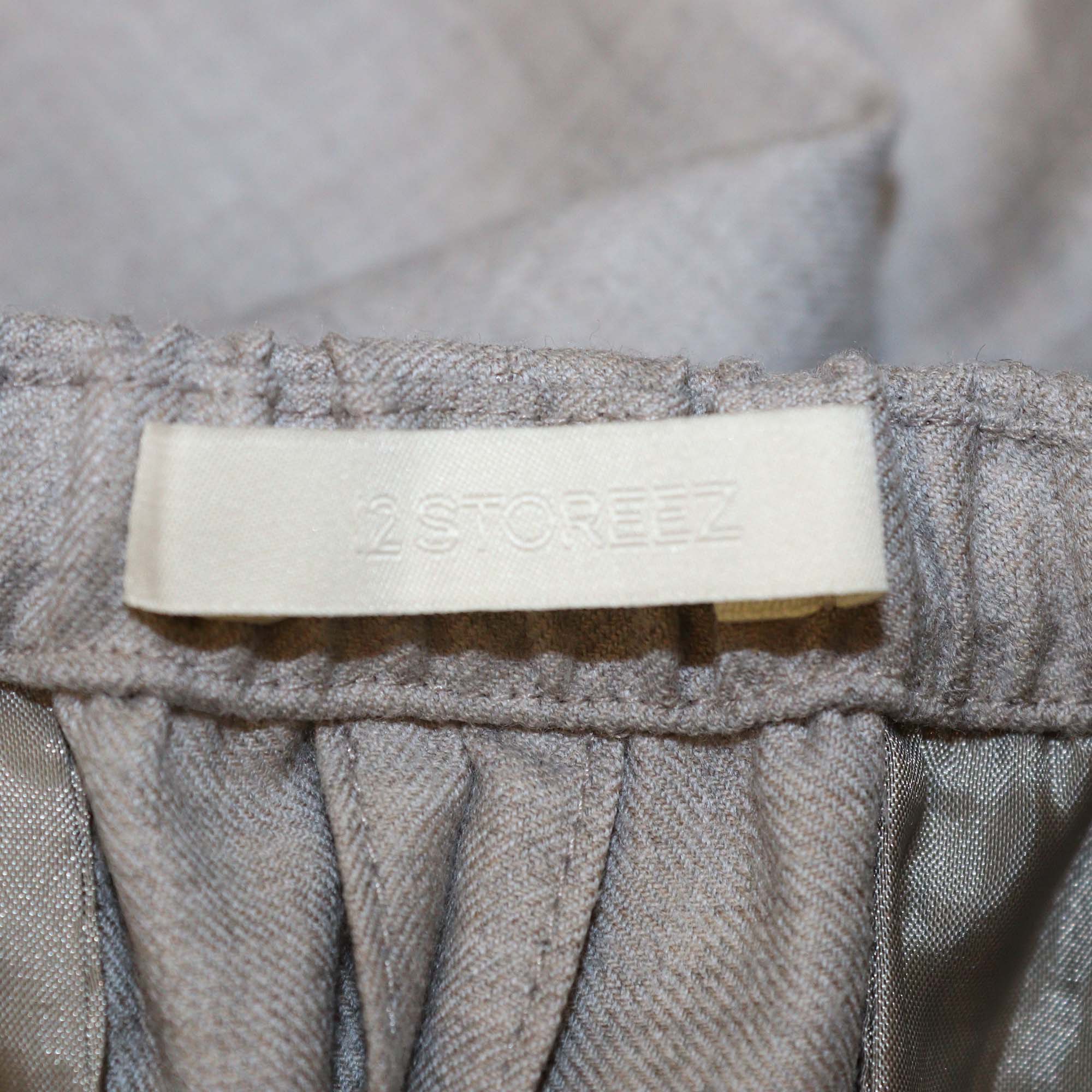 12 Storeez Grey Fine Wool Draw String Wide Leg Trouser