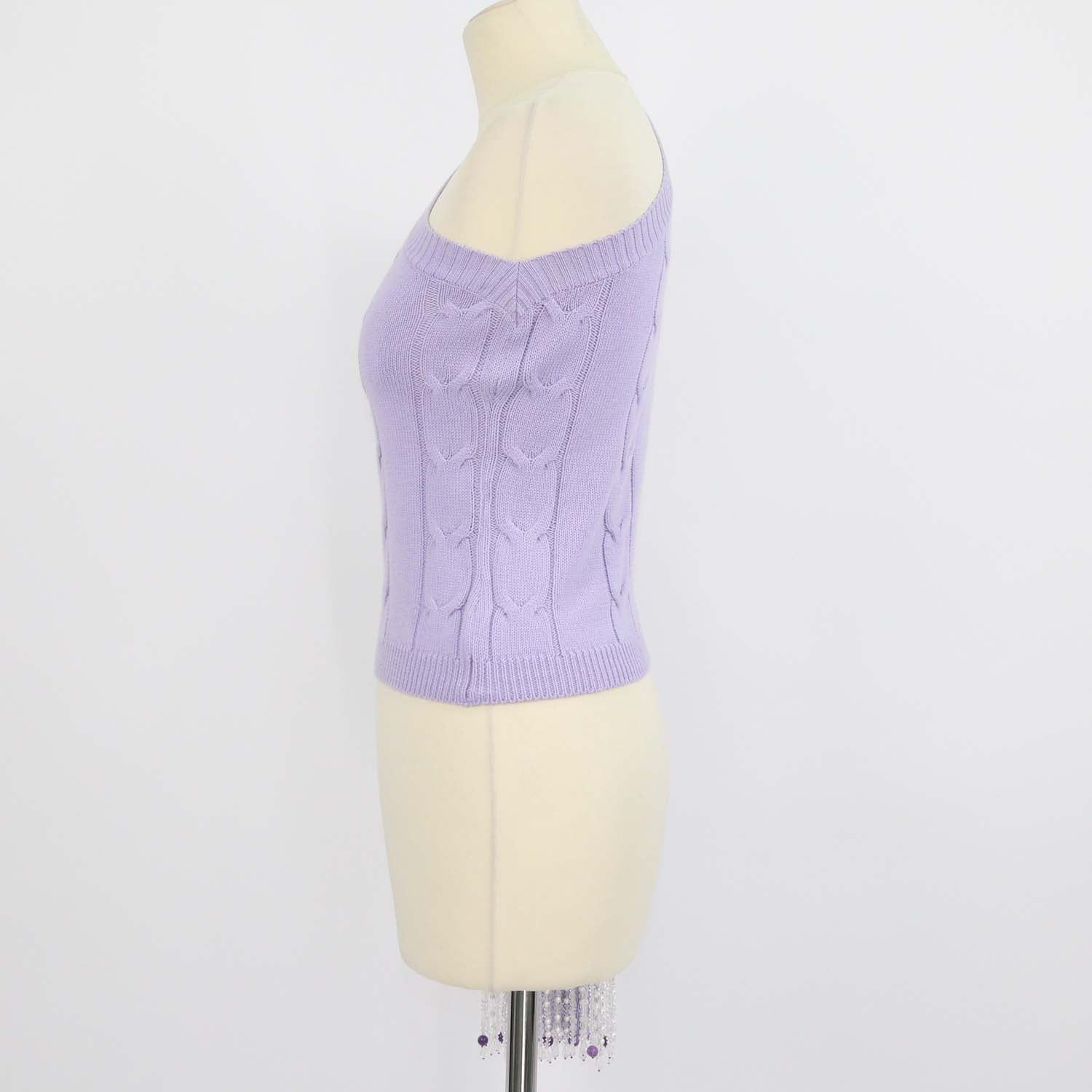 Izaak Azanei Purple Blend Wool Embellished Single Shoulder Sleeve Top
