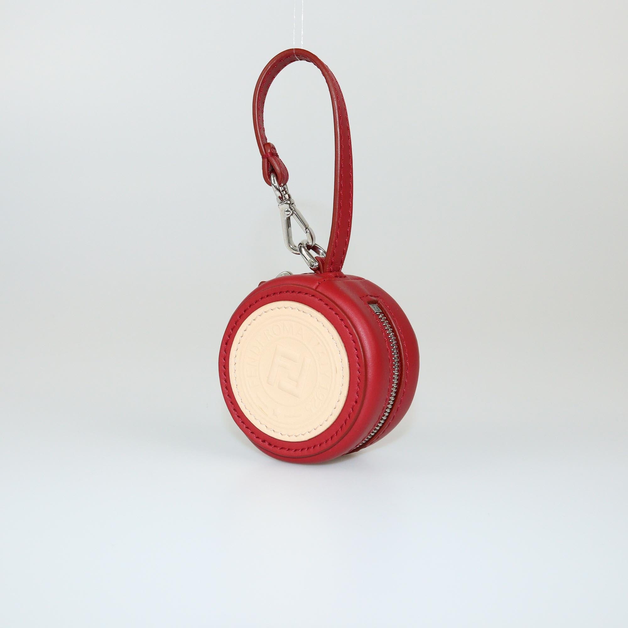 Fendi Red/Light Beige Logo Round Coin Purse/Charm Womens Fendi