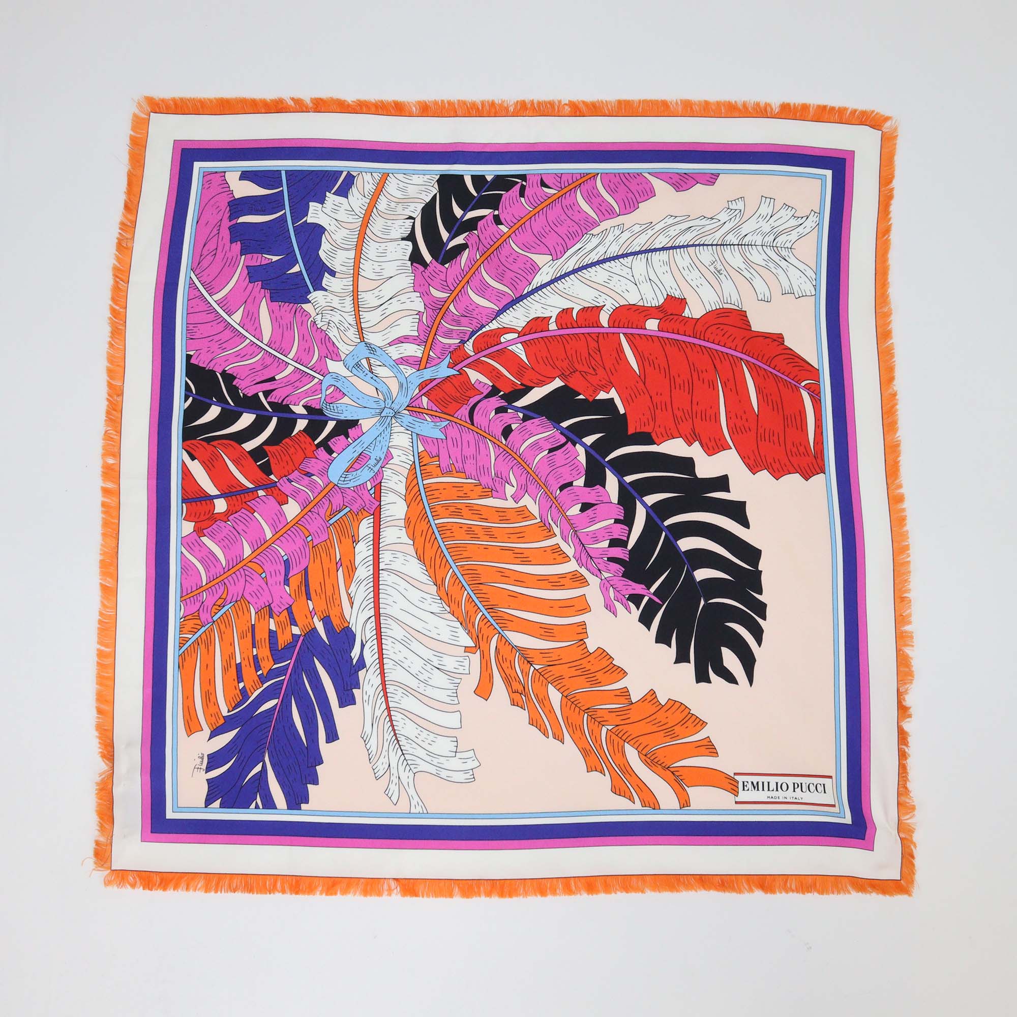 Emilio Pucci Multicolor Silk Printed Fringed Edge Scarf