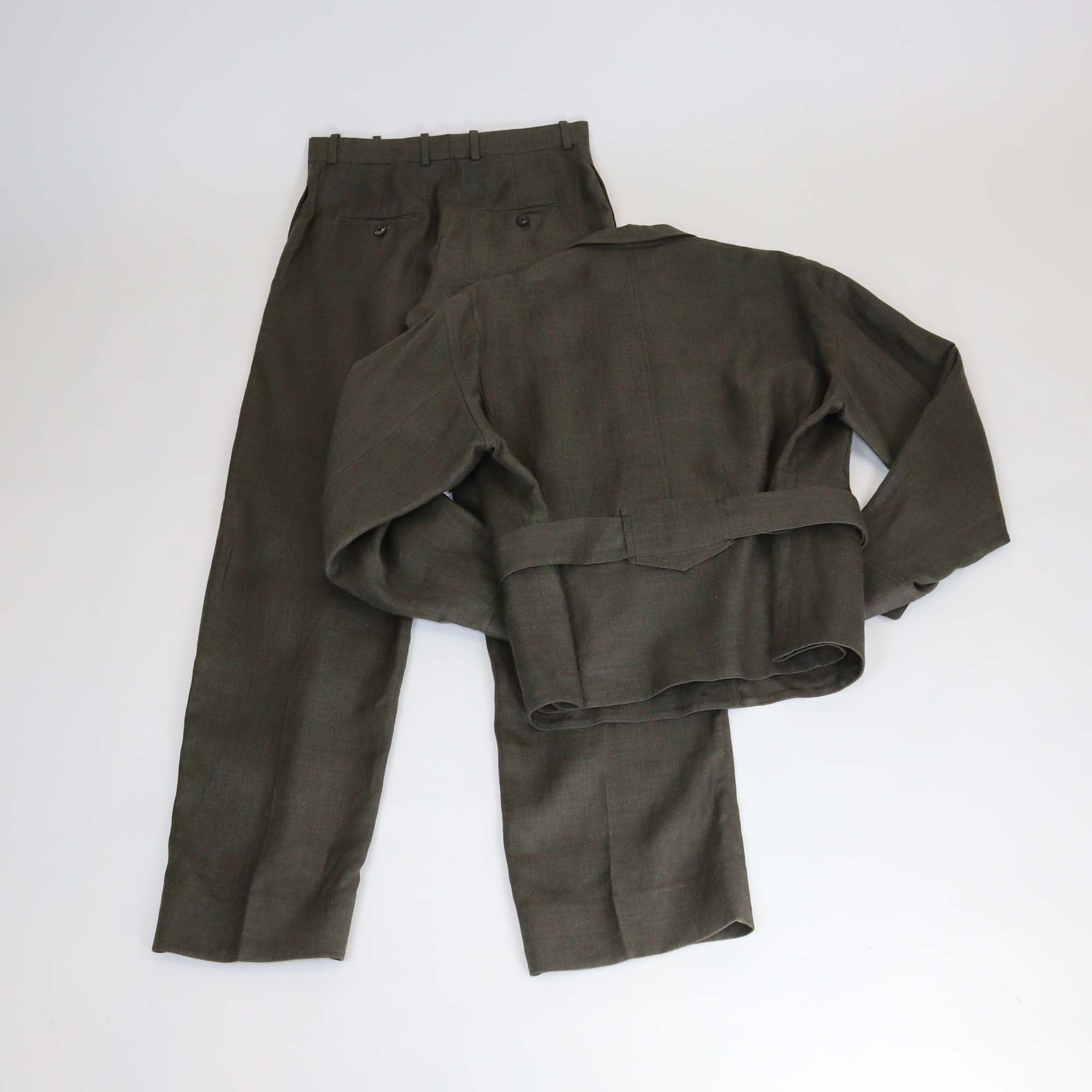 Loro Piana Dark Grey Linen Wool Blend Jaylon Belted Jacket & Trouser Set